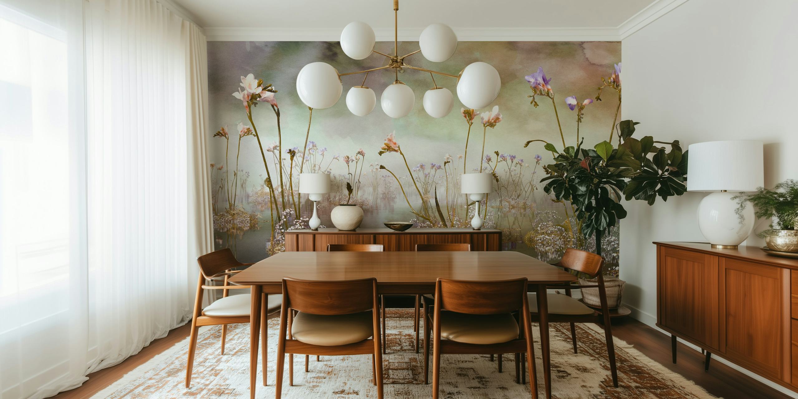 Papel tapiz floral en una habitación contemporánea