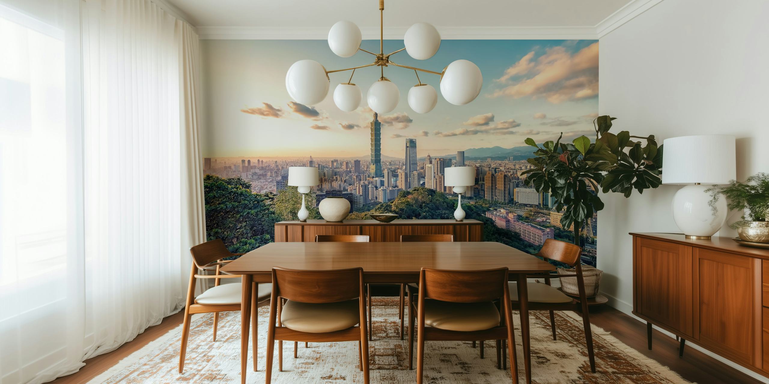 Mural del horizonte de la ciudad de Taipei con el rascacielos Taipei 101