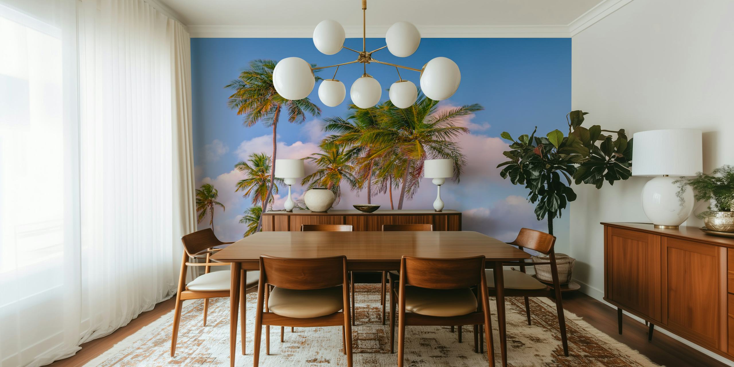 Tropical palm trees against a pastel sky. Relaxing wallpaper
