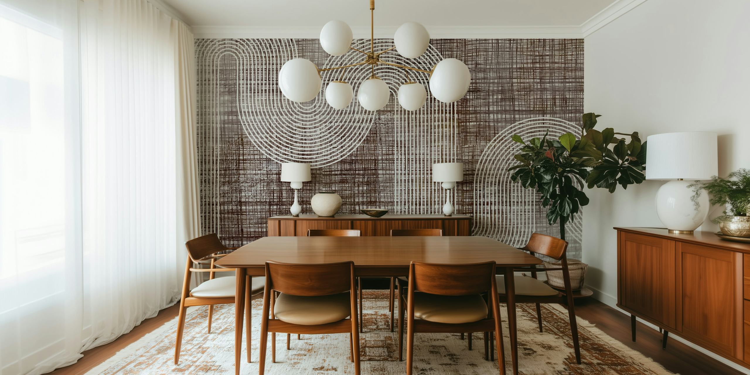 Motif arc-en-ciel de style Japandi sur une décoration murale texturée en tissu