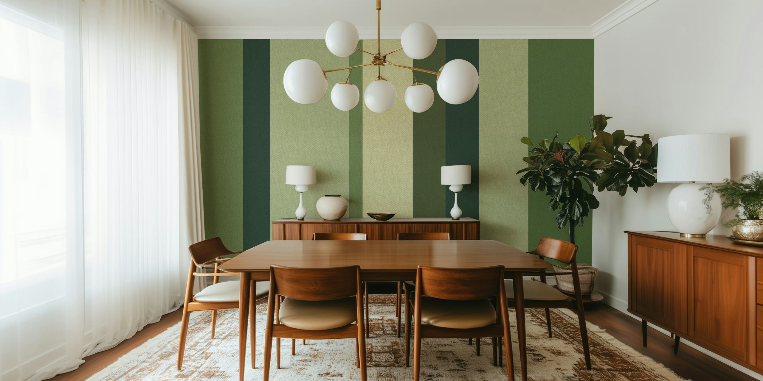 Muted Green Stripes -tapetti huoneasetelmassa