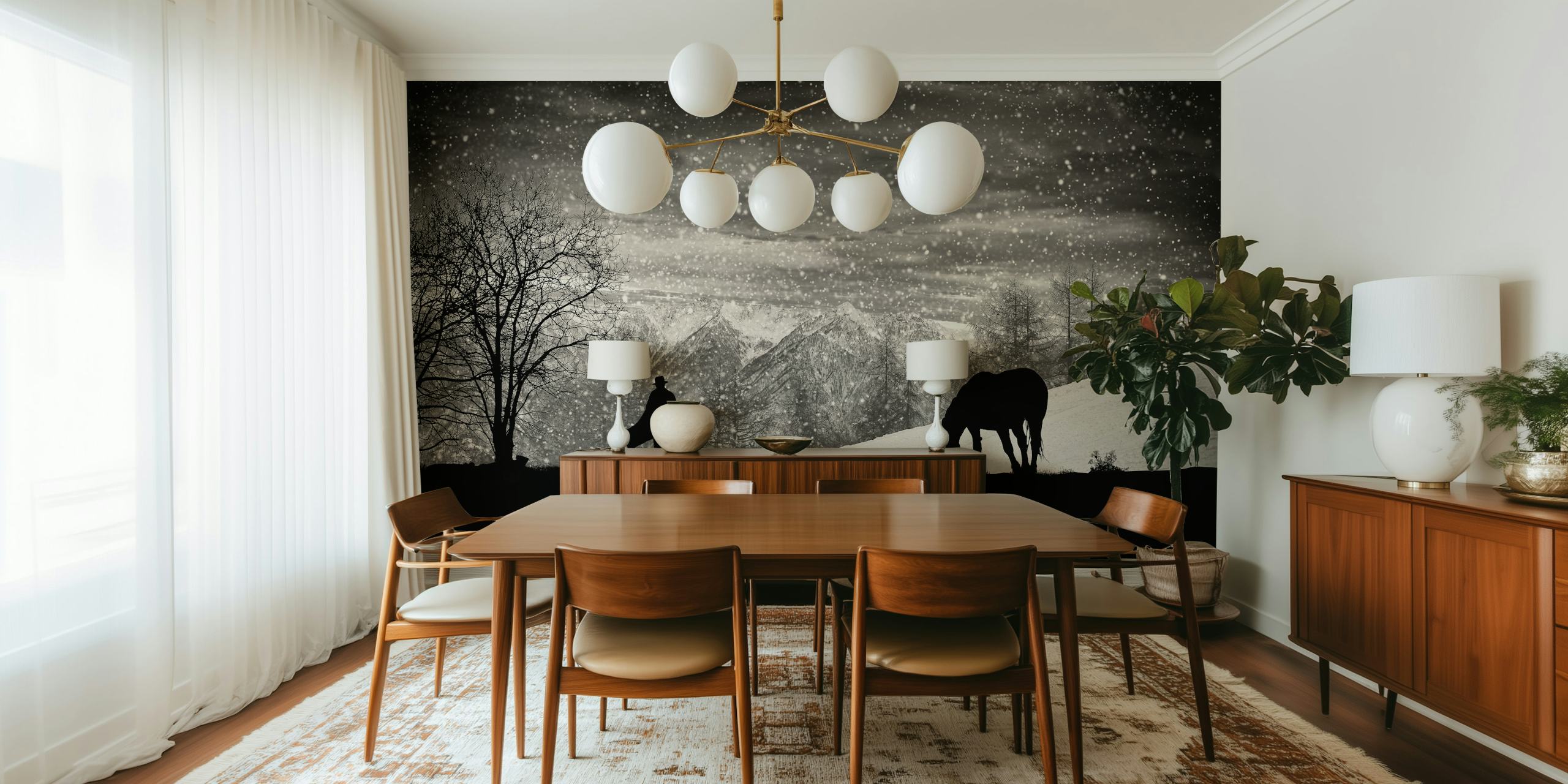 Wallpaper design featuring a person and horse in nature