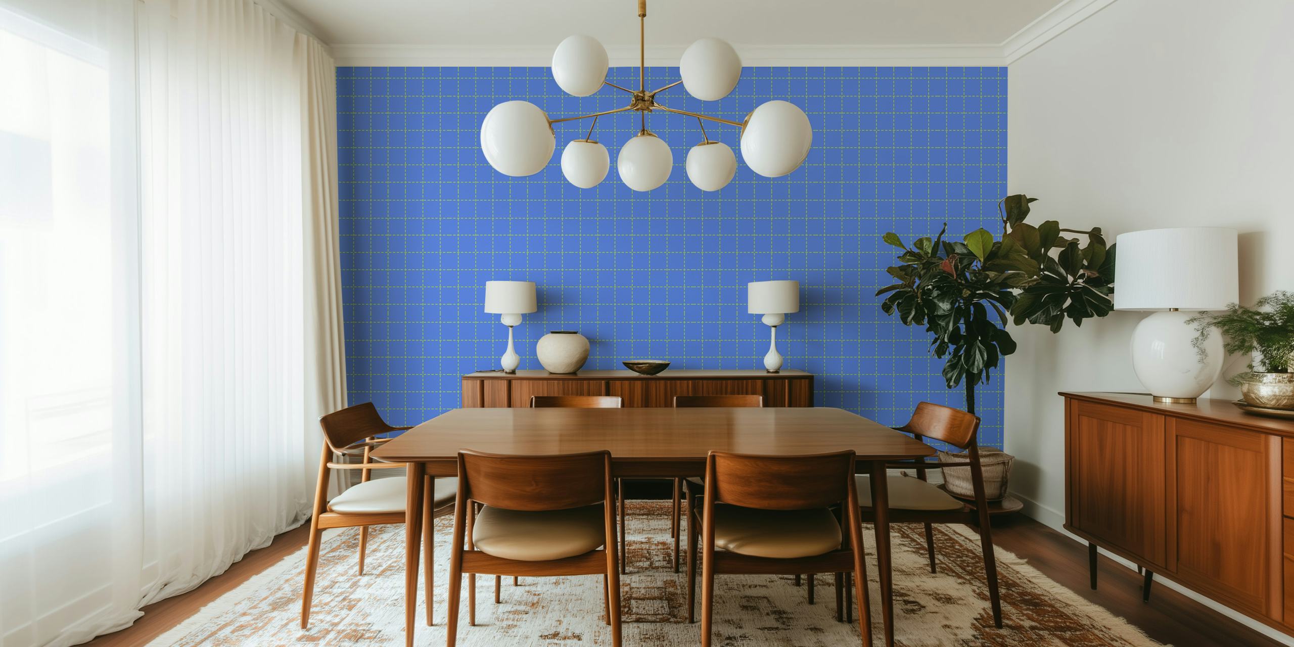 Grid Blue and Green wallpaper in a room