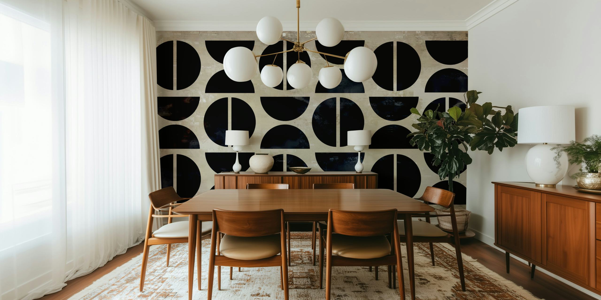 Mural de parede Bauhaus Papercuts de meados do século com formas geométricas abstratas em preto e bege