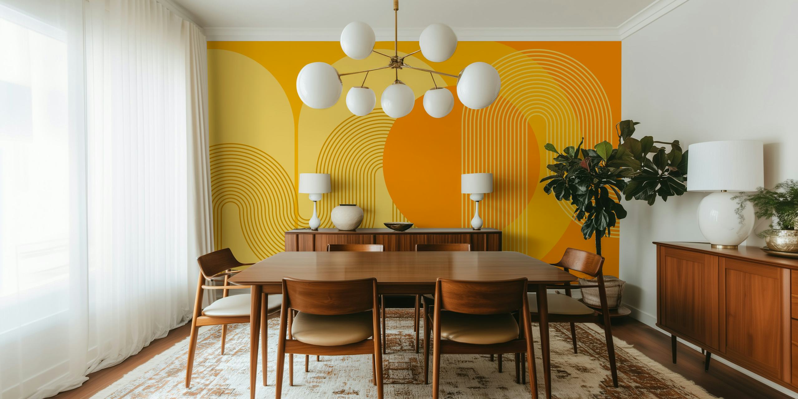 Ταπετσαρία Mid Century Modern Sunrise σε ένα δωμάτιο