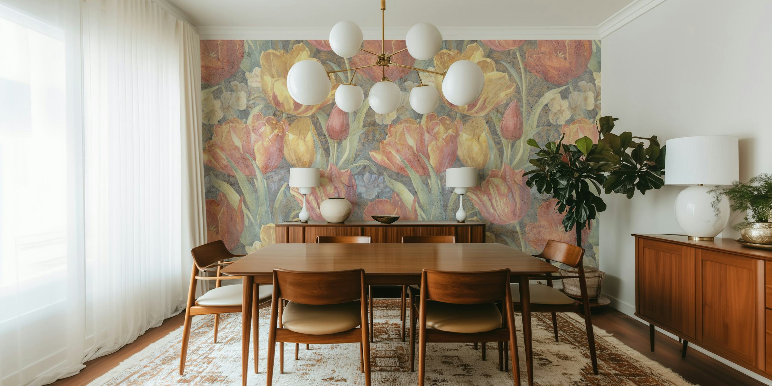 Pastel tulip flowers with pink and yellow hues wallpaper
