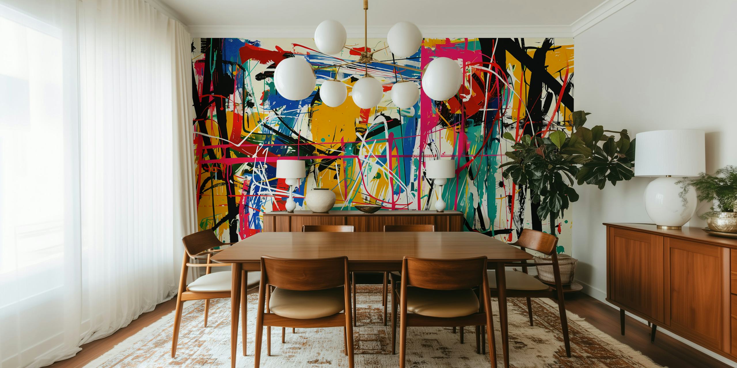 Πολύχρωμη τοιχογραφία σε στυλ street art με αφηρημένα στοιχεία γκράφιτι