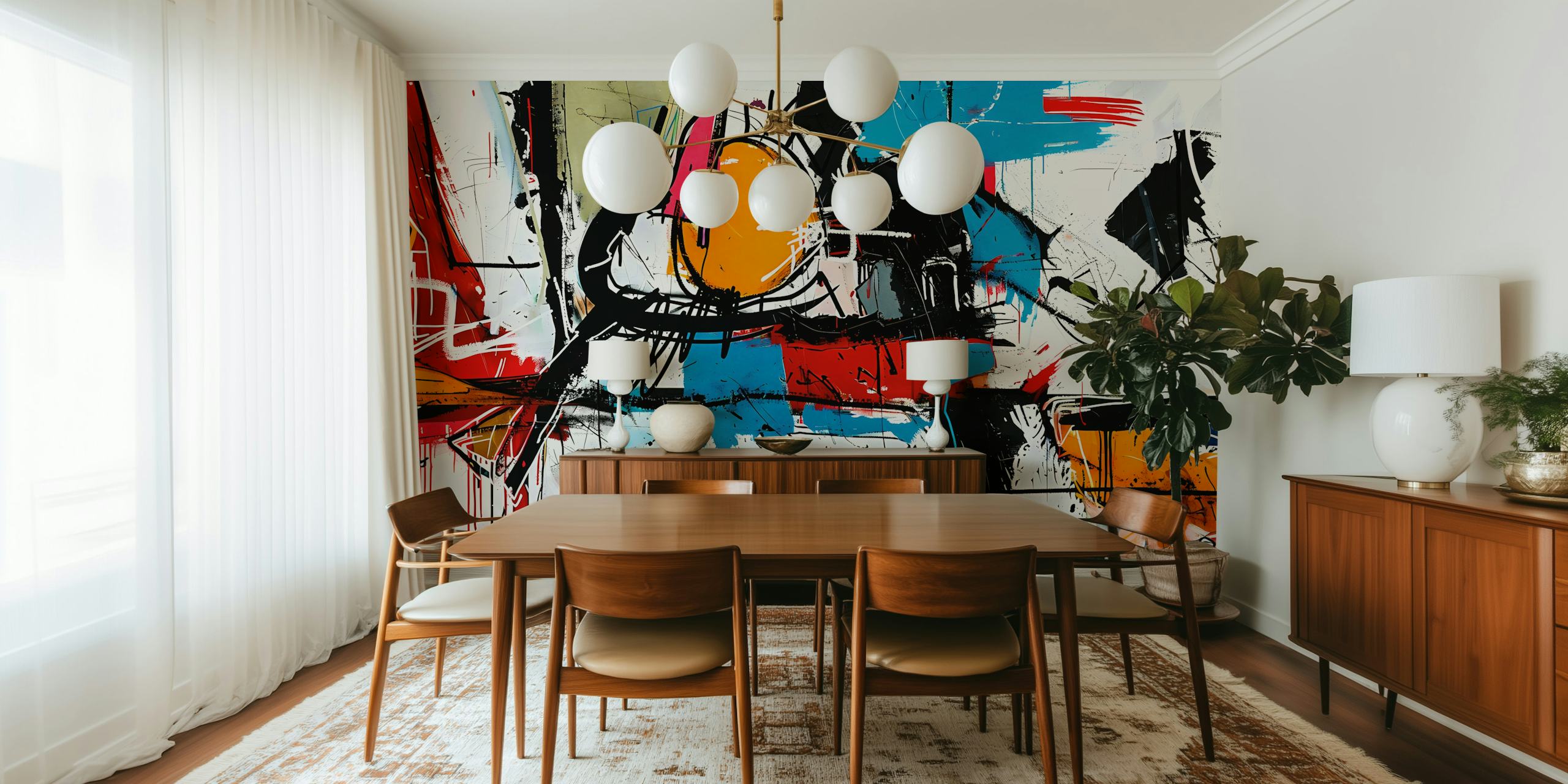 Colorful abstract design with bold lines and shapes wallpaper