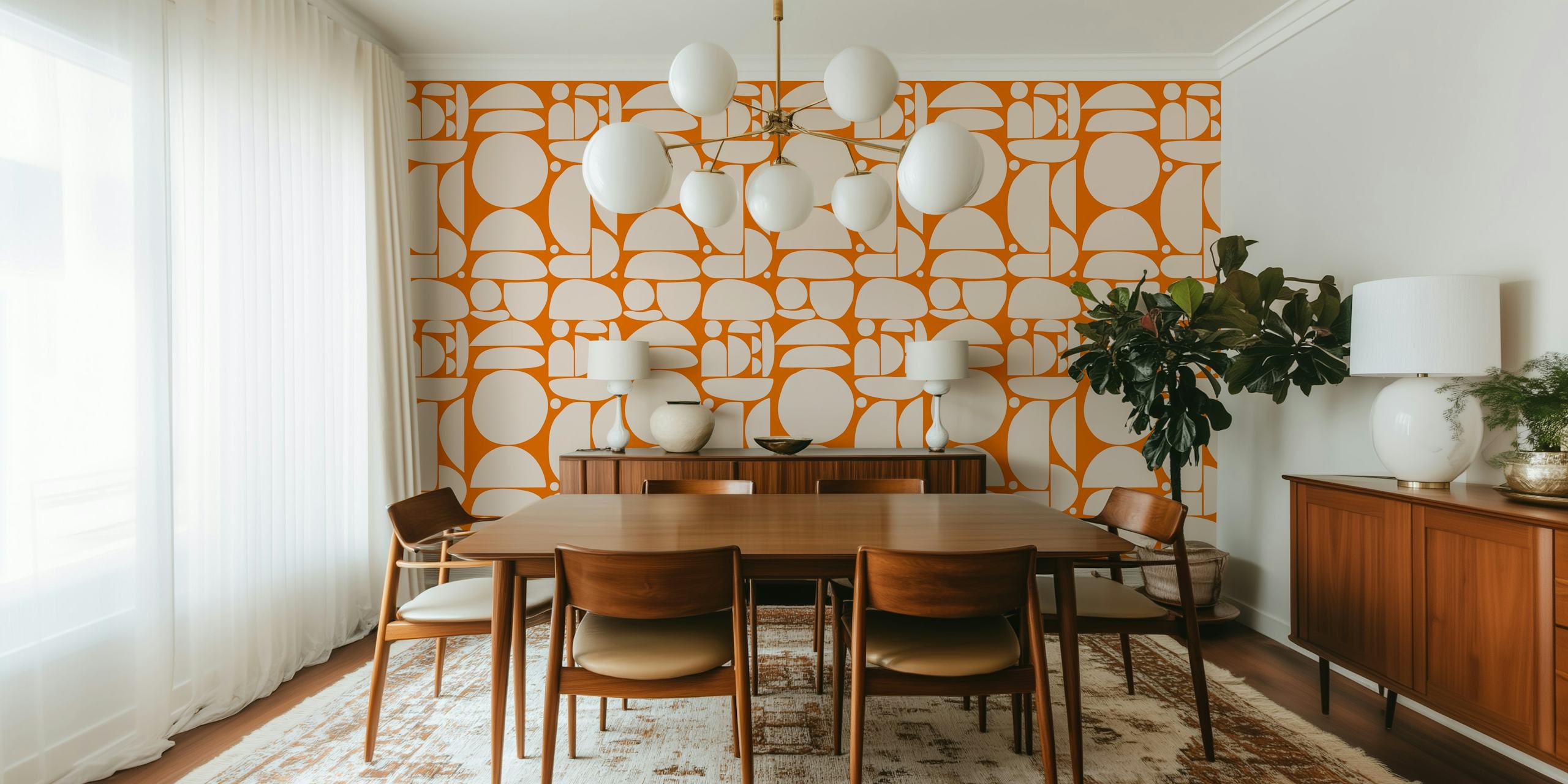 Geometric shapes in beige and orange tones wallpaper