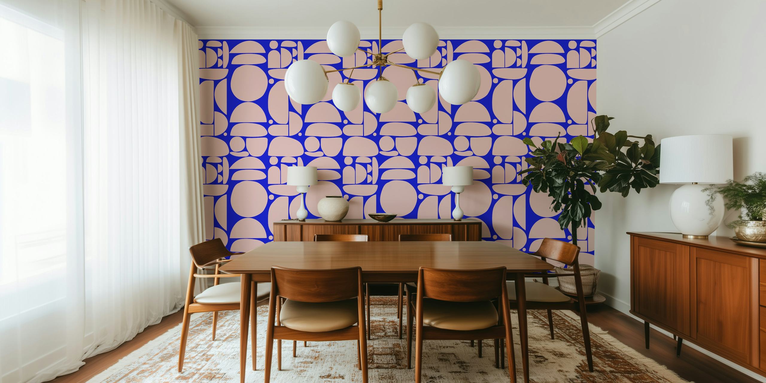 Tapeta Blue Pink Cutout Shapes w pokoju