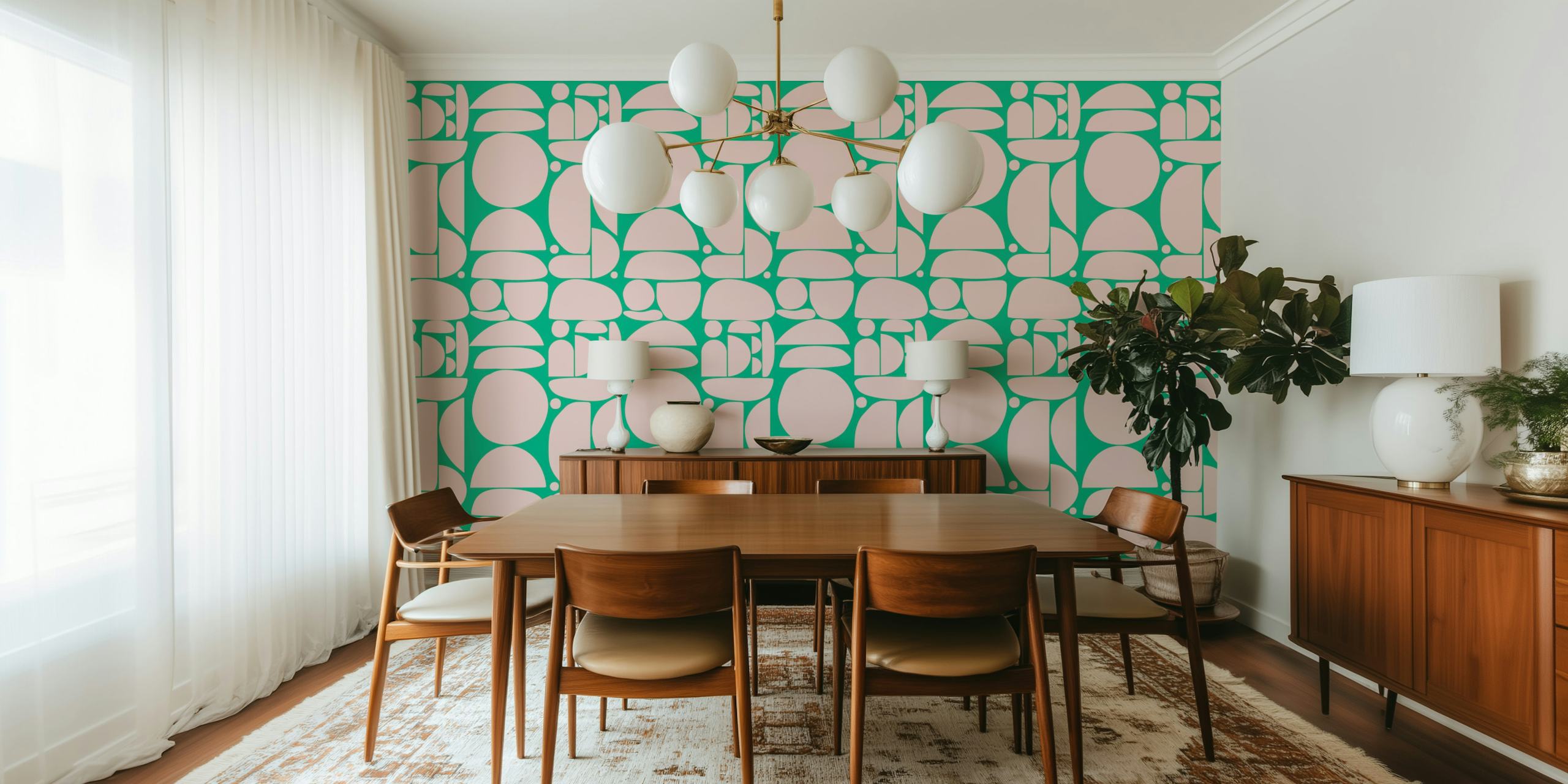Carta da parati Pink Green Cutout Shapes in una stanza