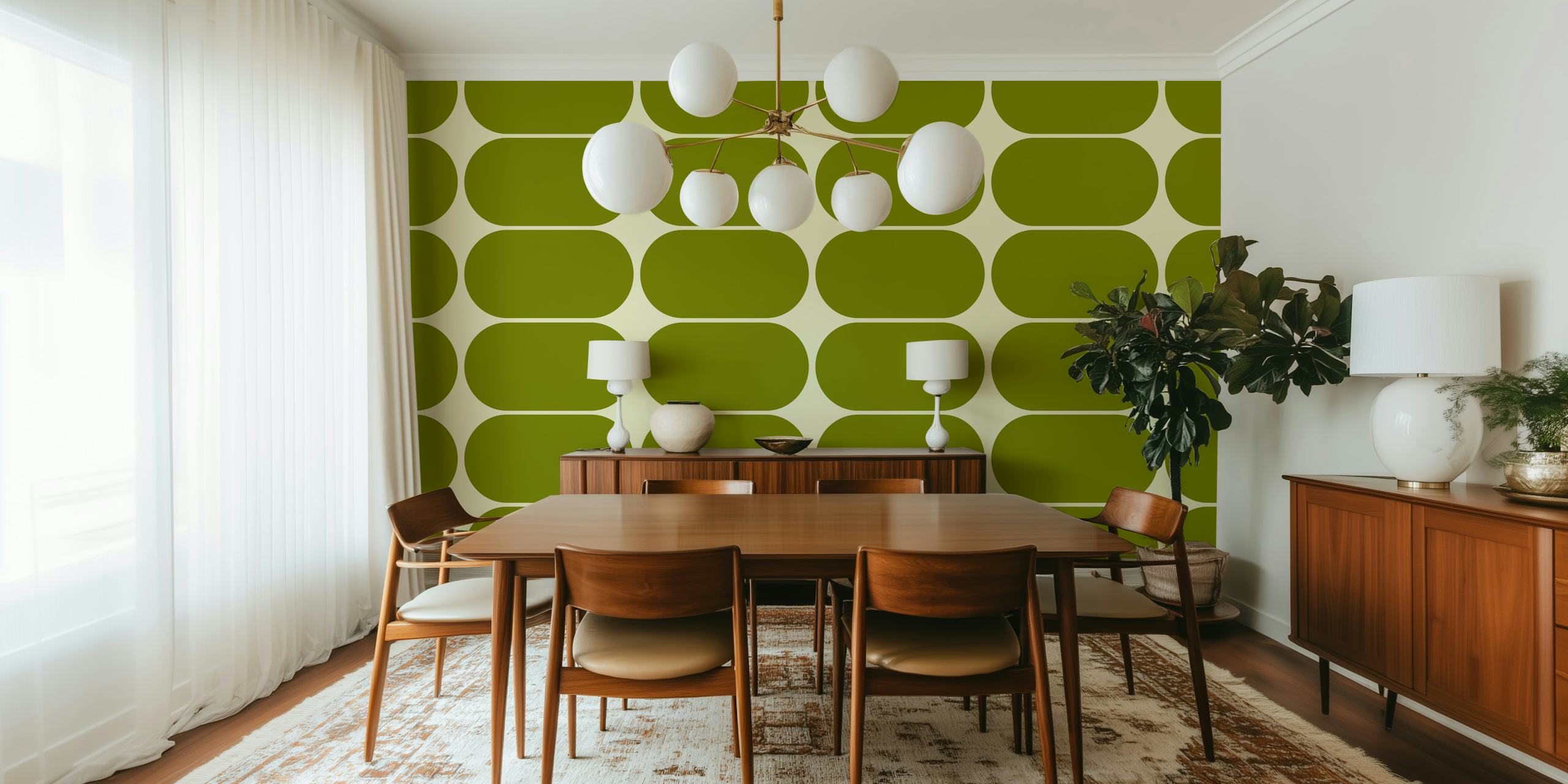 Carta da parati Greenery mid-century pebbles nella stanza