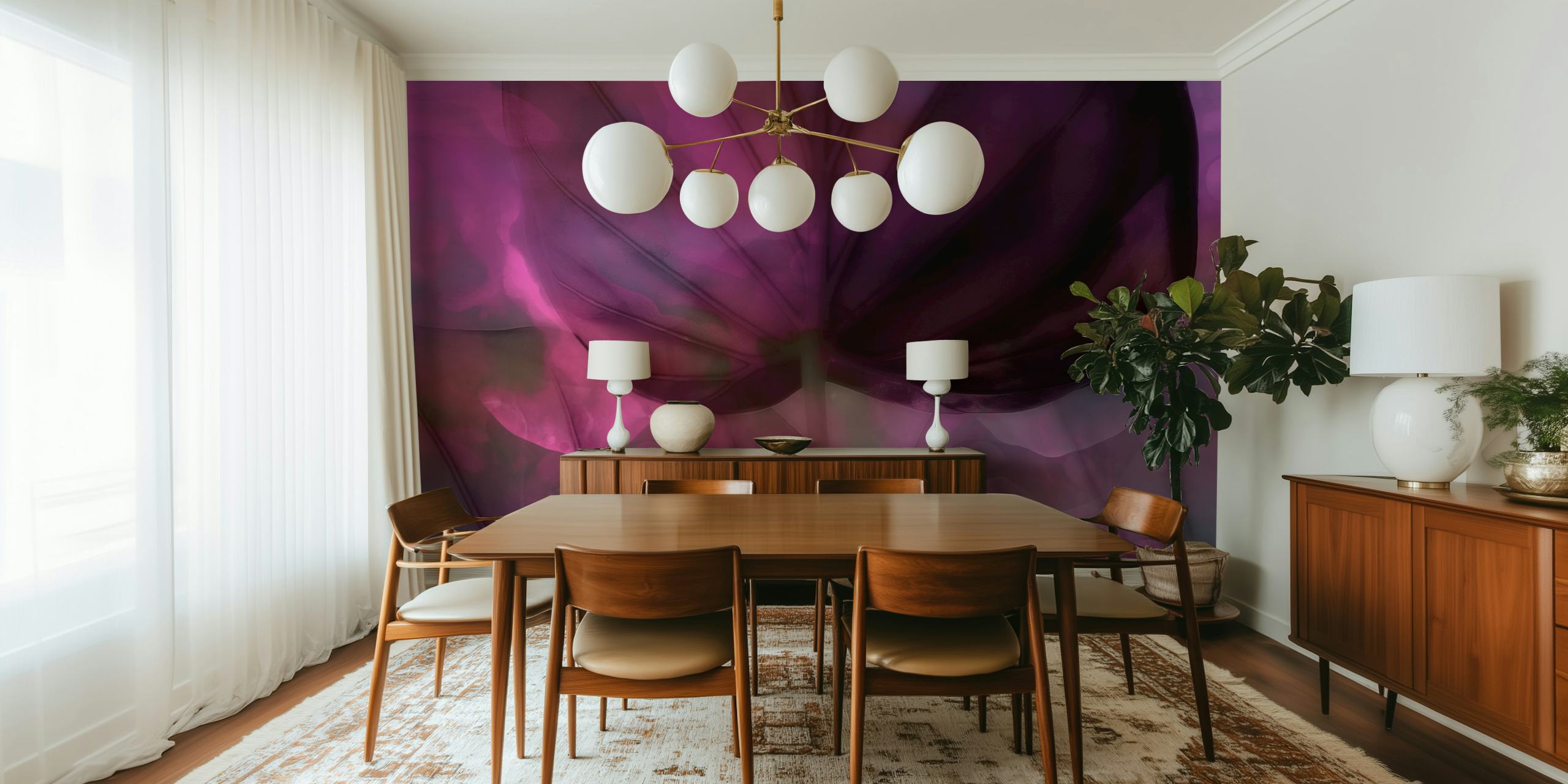 Abstract purple leaf design wallpaper with fluid, moody patterns