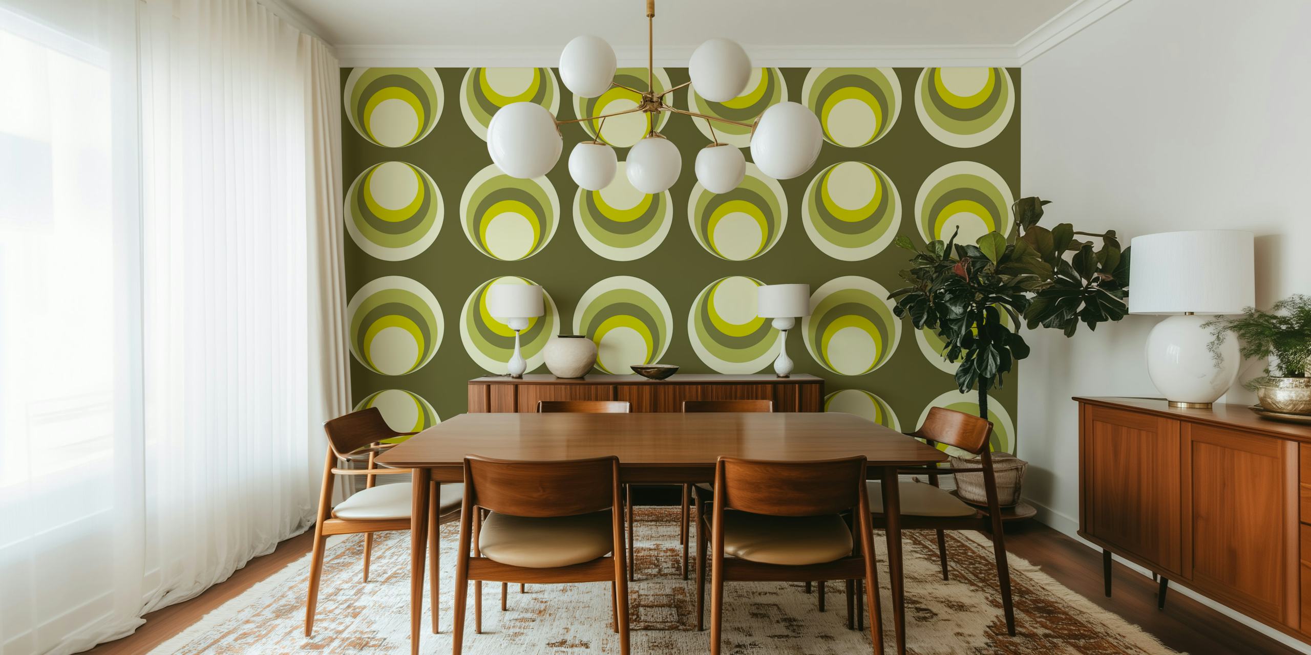 Green and yellow geometric circular pattern wallpaper