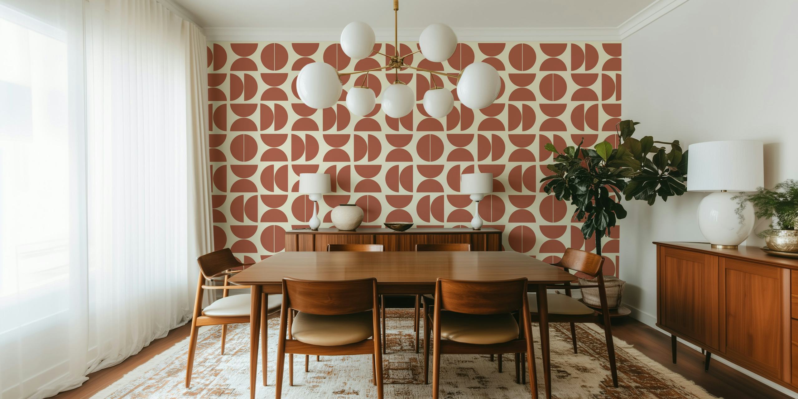 Geometric semi-circle pattern in cream and rust wallpaper