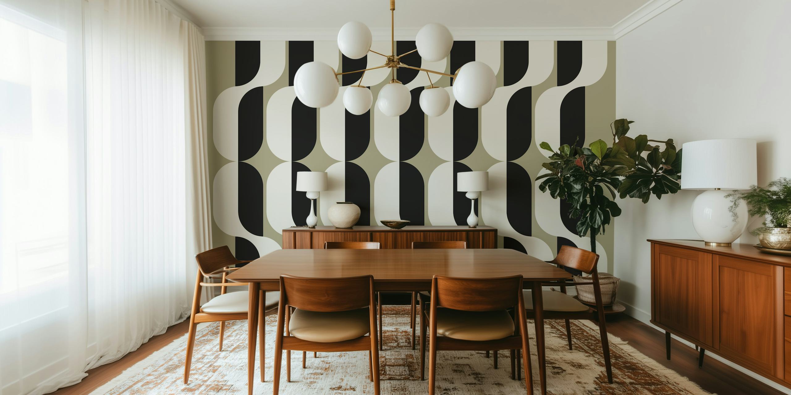 Geometric shapes in black, white, and cream tones wallpaper