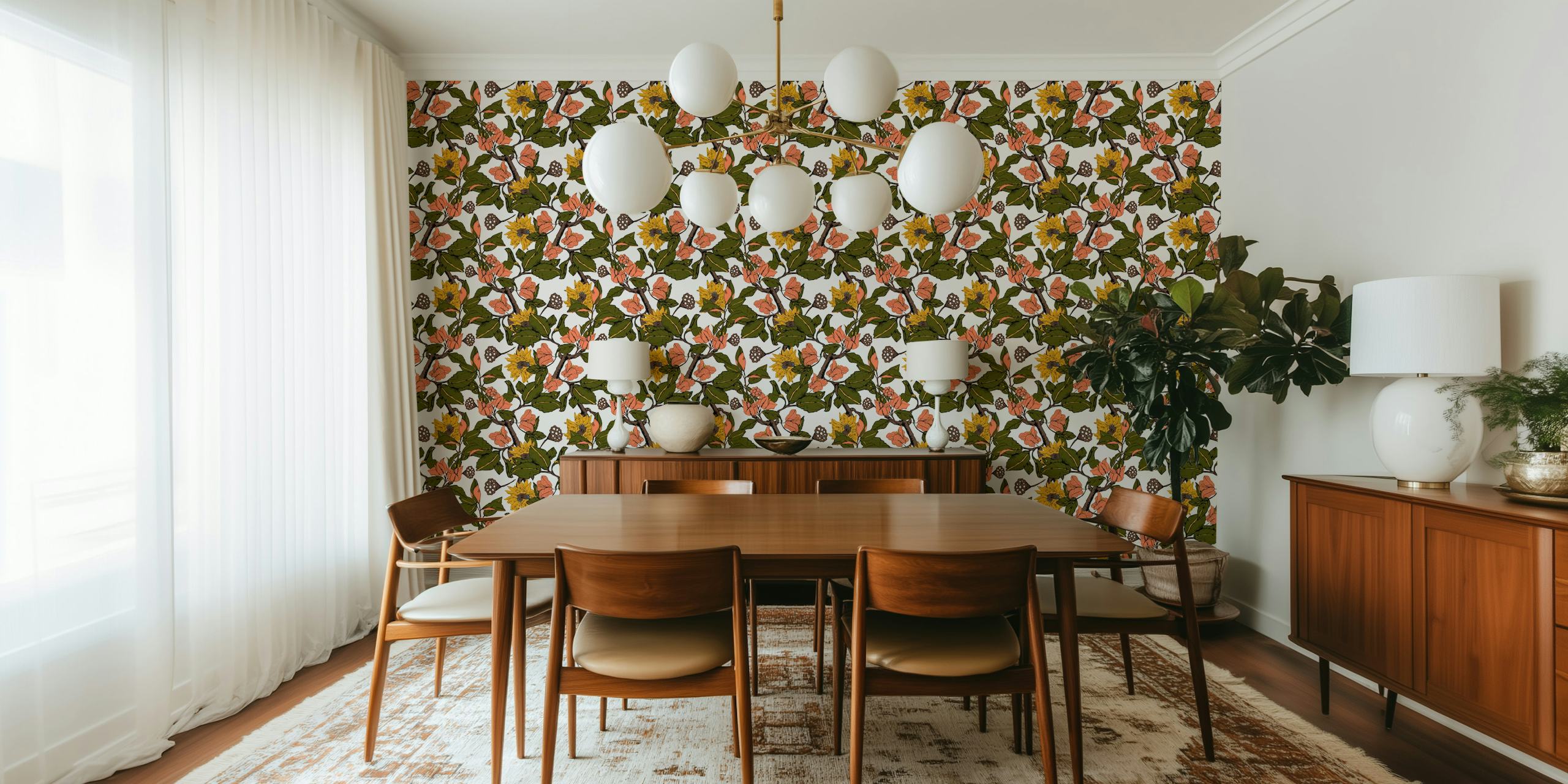 Autumnal wild nature floral Τοίχων mural με γήινες αποχρώσεις