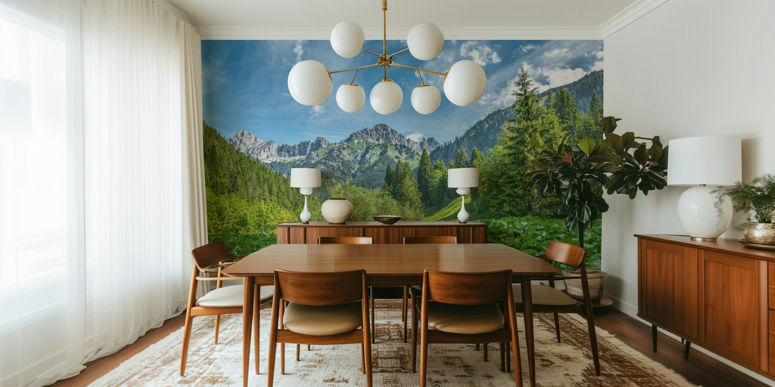 Tannheimer Mountain-tapet vist i et rum