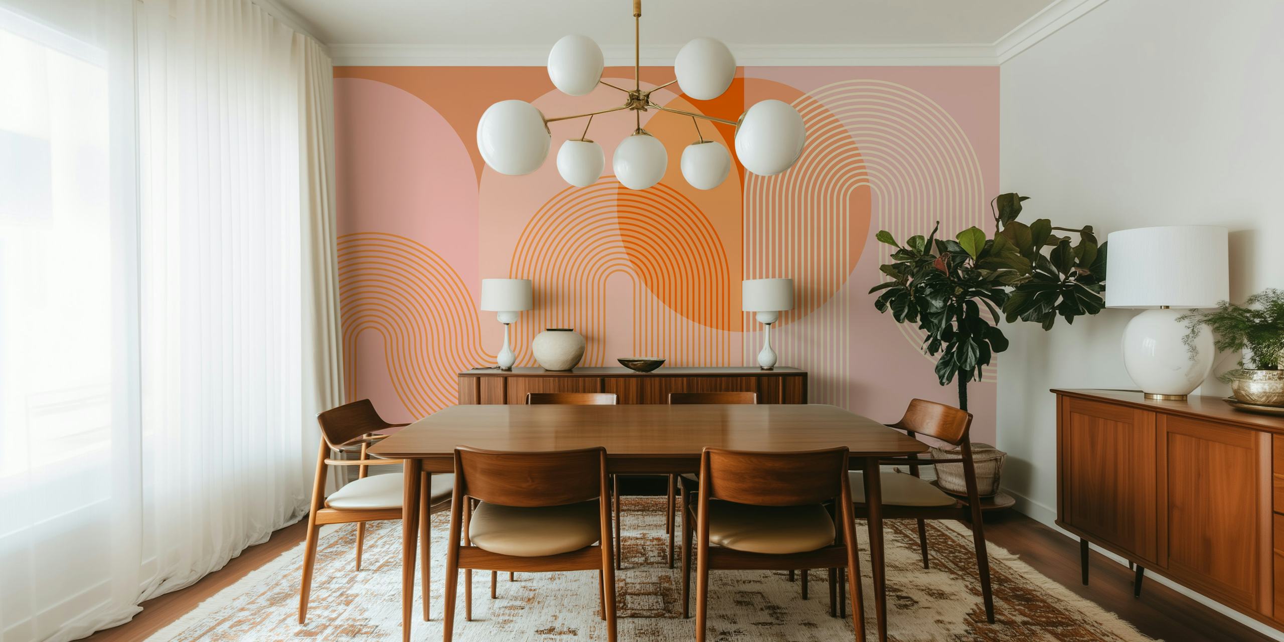 Curved pastel shapes in warm tones Mid Century Modern wallpaper