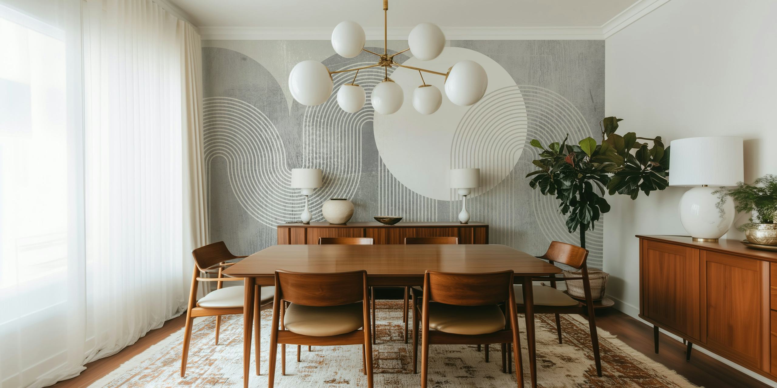 Geometric gray lines and circles wallpaper design