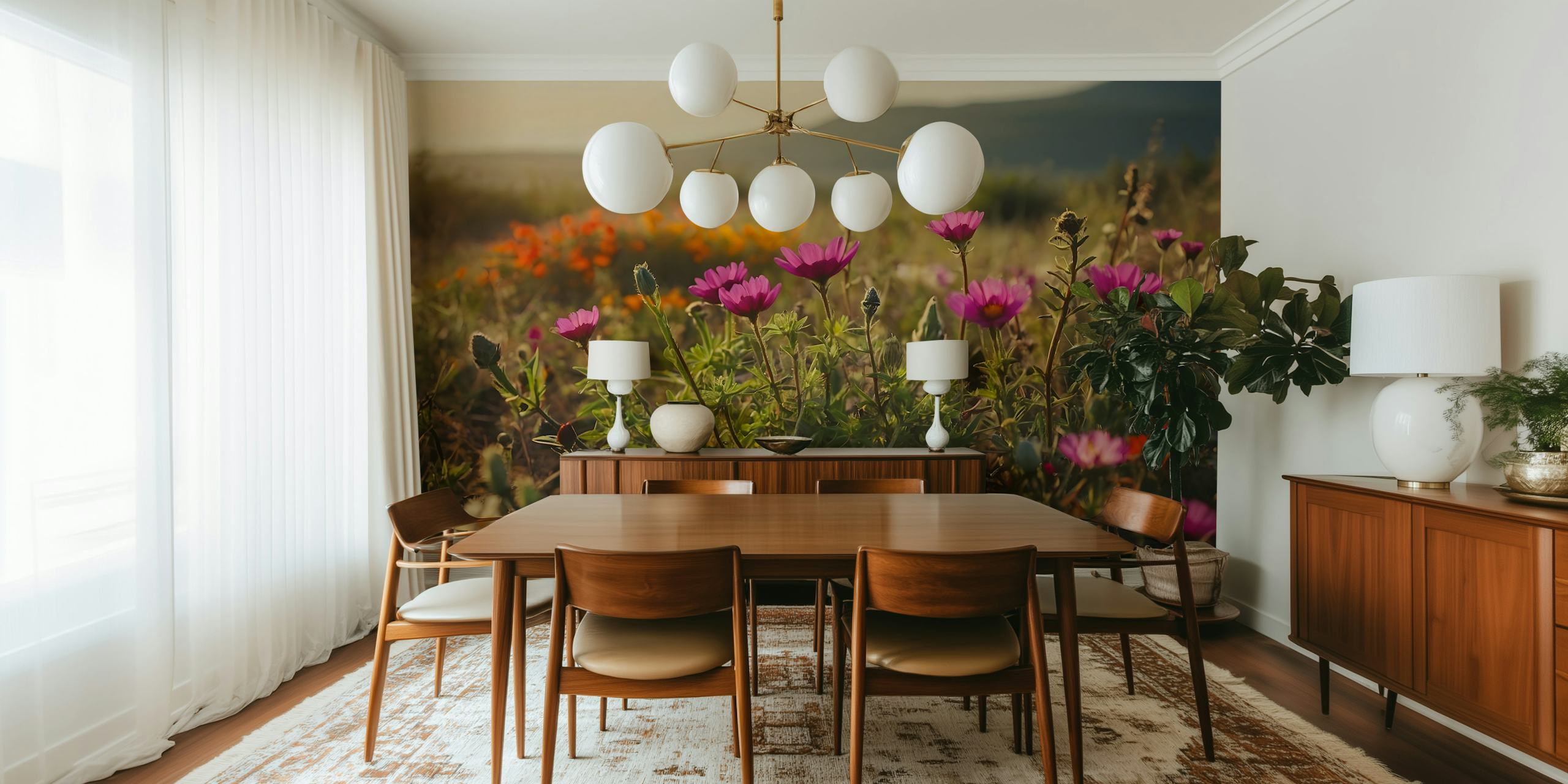 Floral wallpaper design in a room