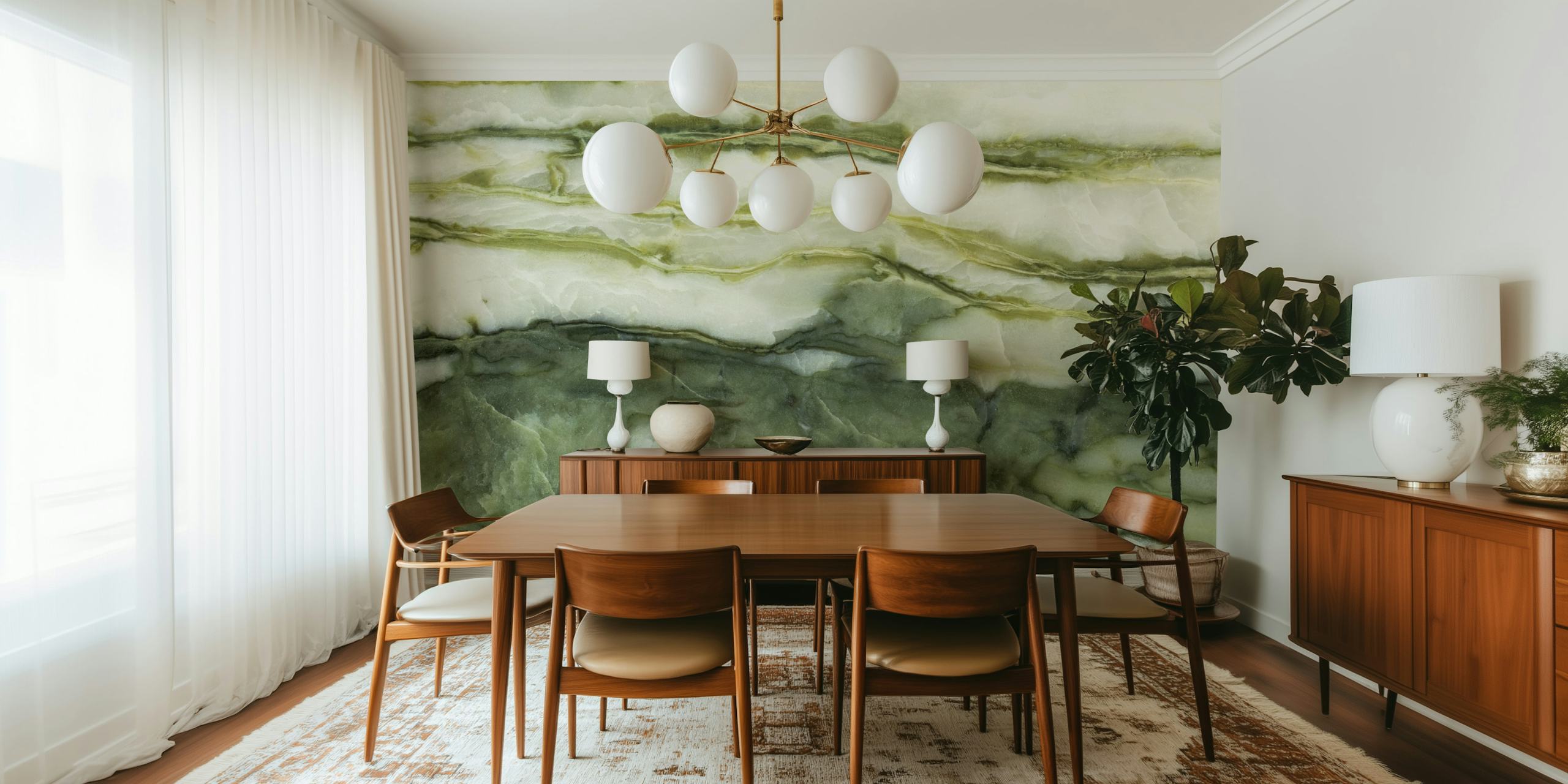 Green natural stone wallpaper in a room