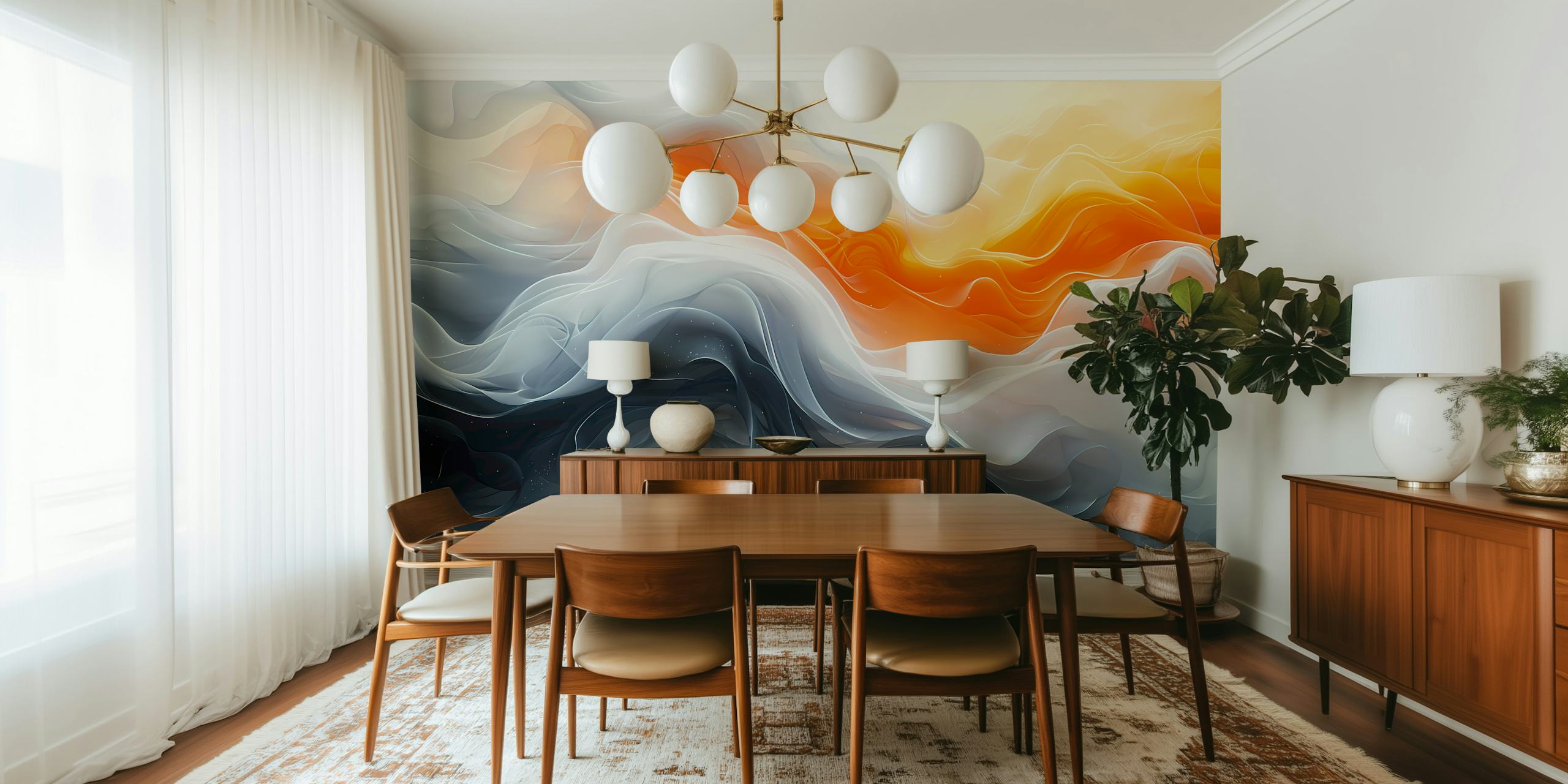 Fluidity wallpaper design in a room setting