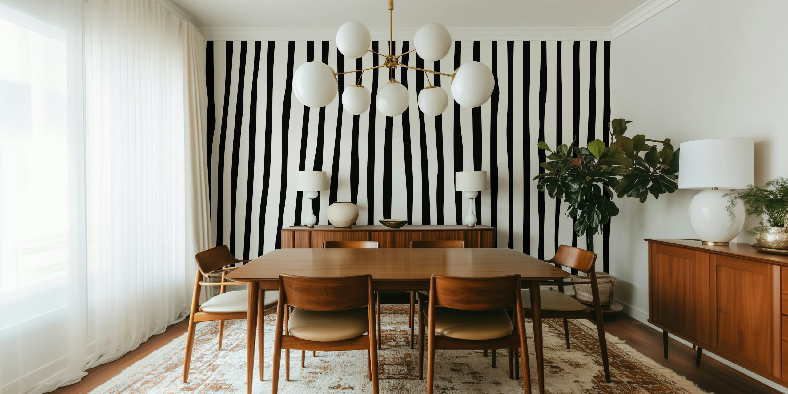 Crno-bijela prugasta tapeta u sobi