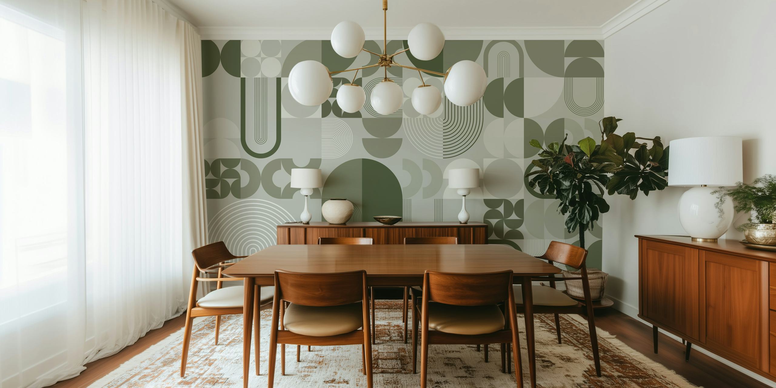 Tapeta Sage Green Symmetry v moderní místnosti
