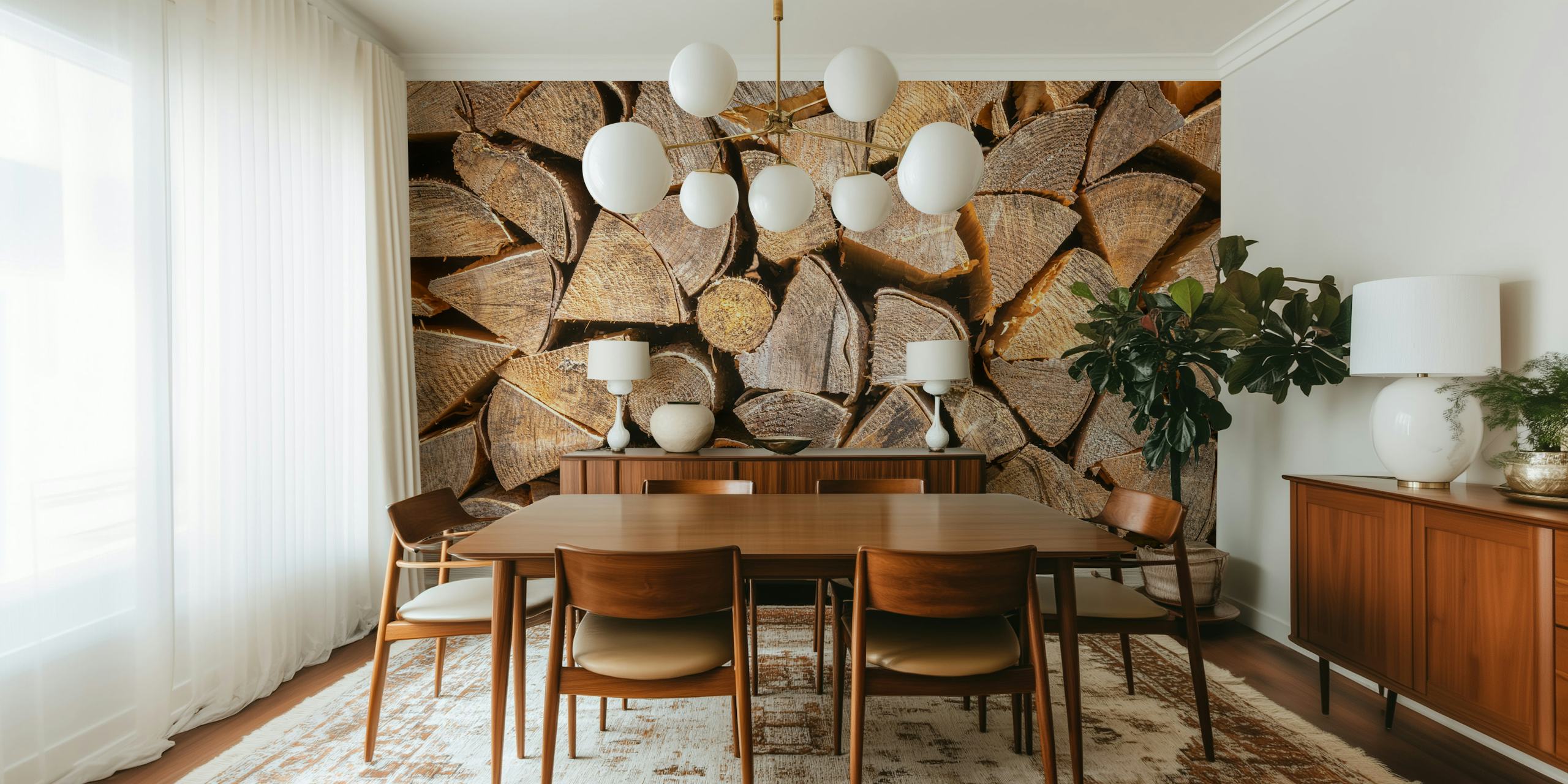 Papel tapiz Spring log Stack en una habitación