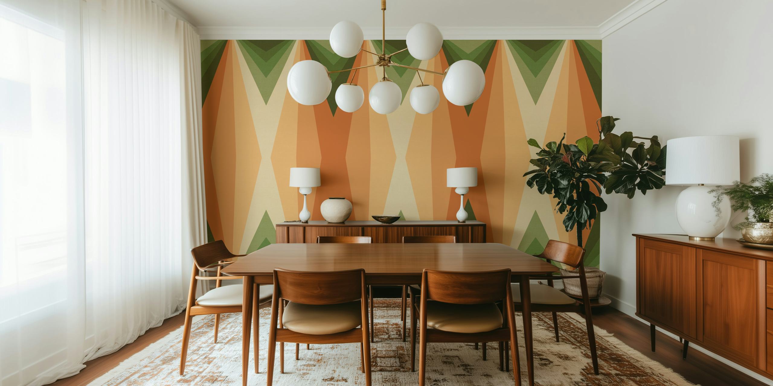 Seventies Groovy Tan Green Stripes Tapete angezeigt