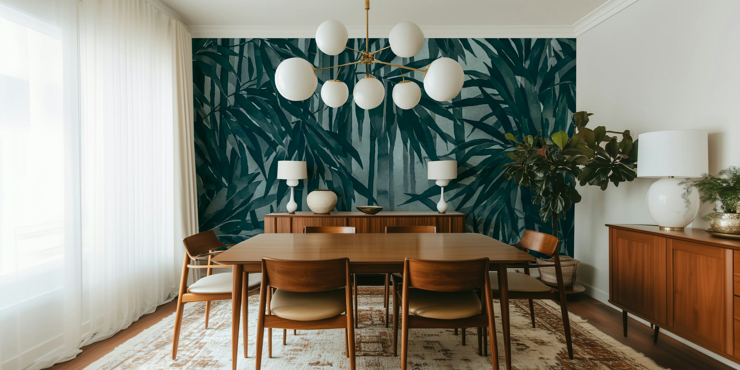 Tropical Bamboo Forest Teal Green σε ένα δωμάτιο