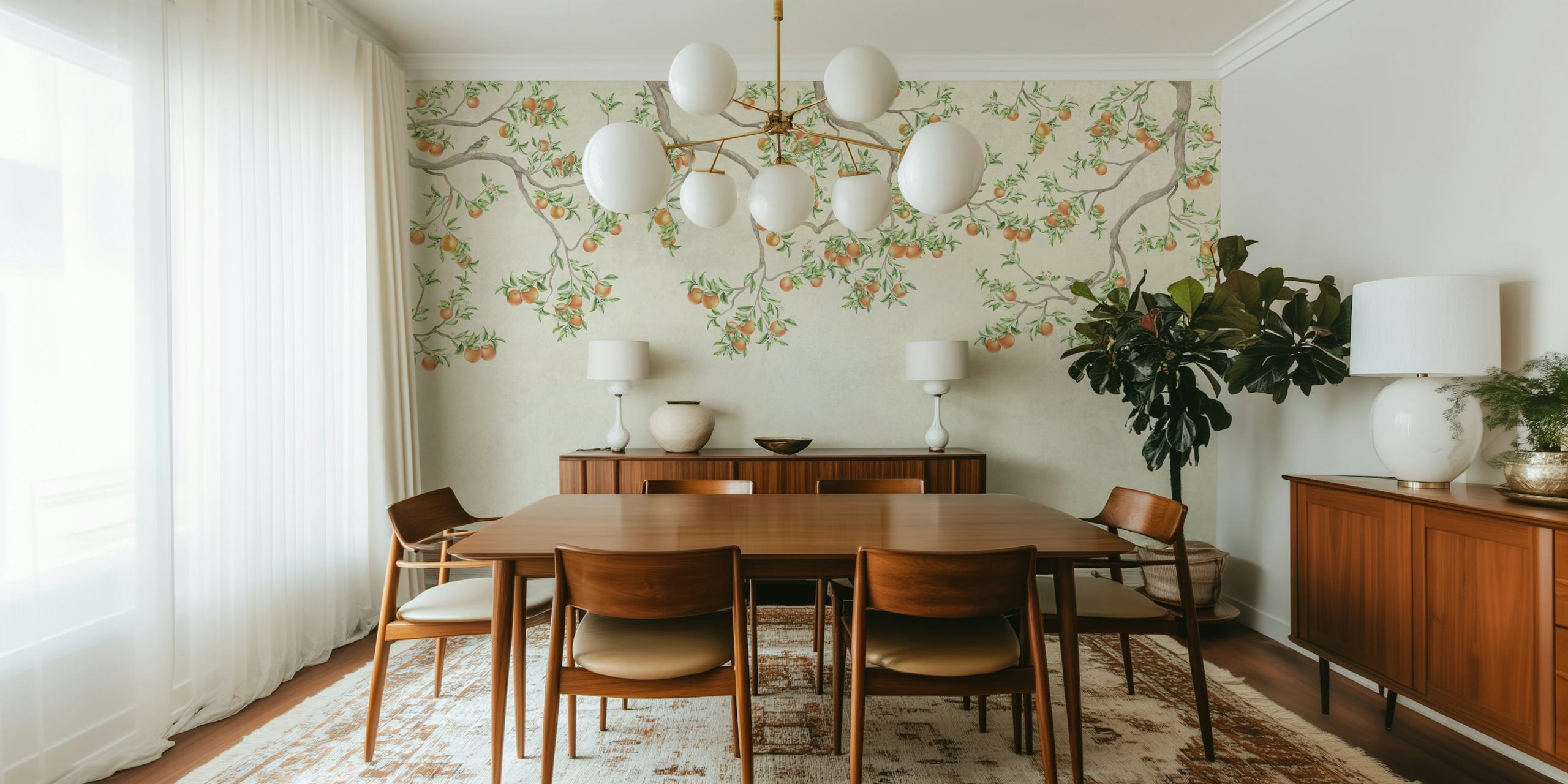 Papel de parede Pastel Tangerine Garden em um quarto