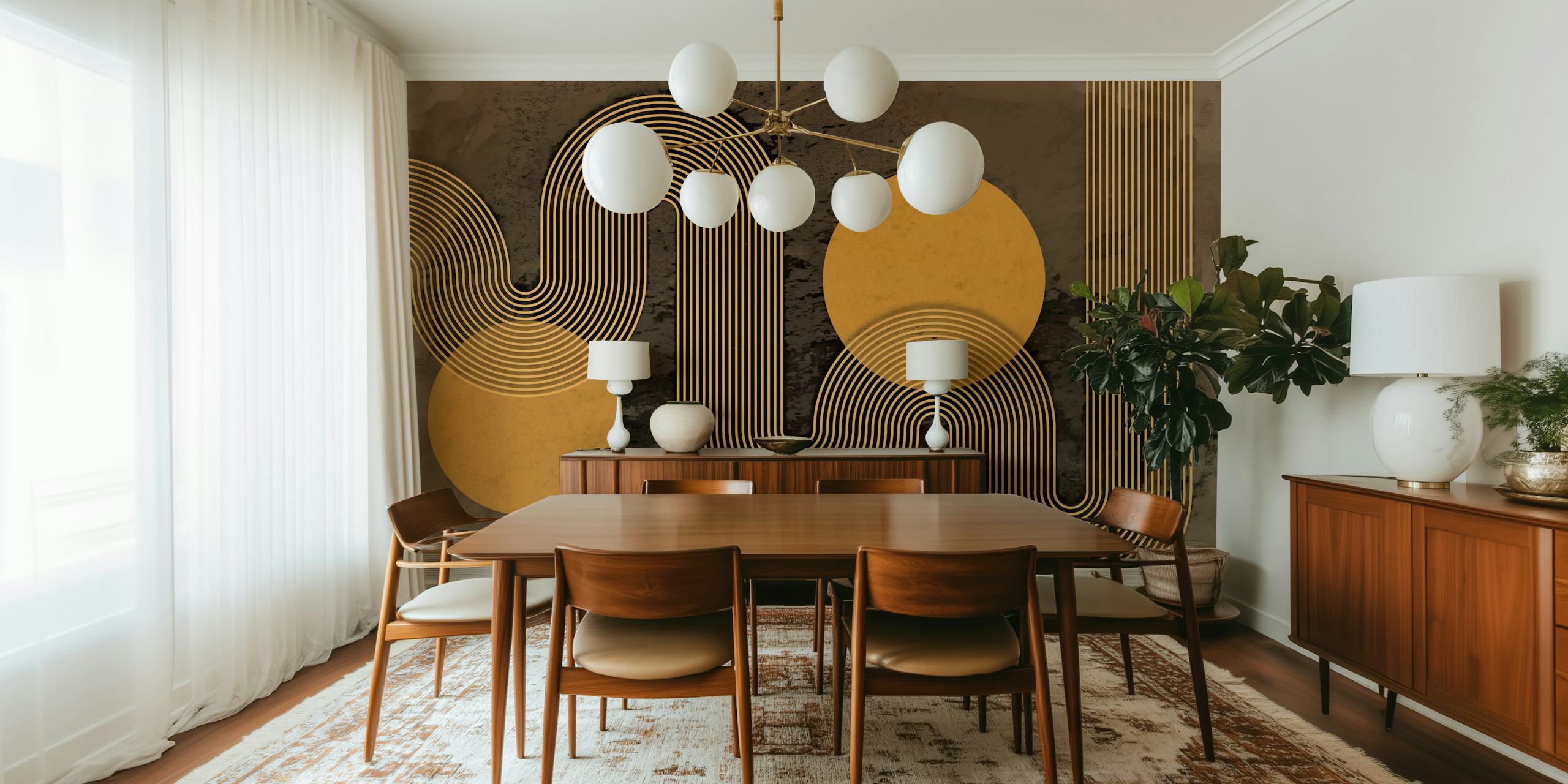 Papel pintado Wavy Lines Rainbow Grunge en una habitación