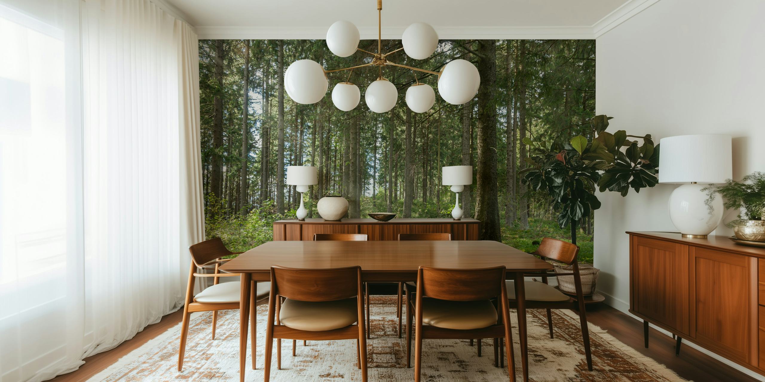 Forest wallpaper in a bright room