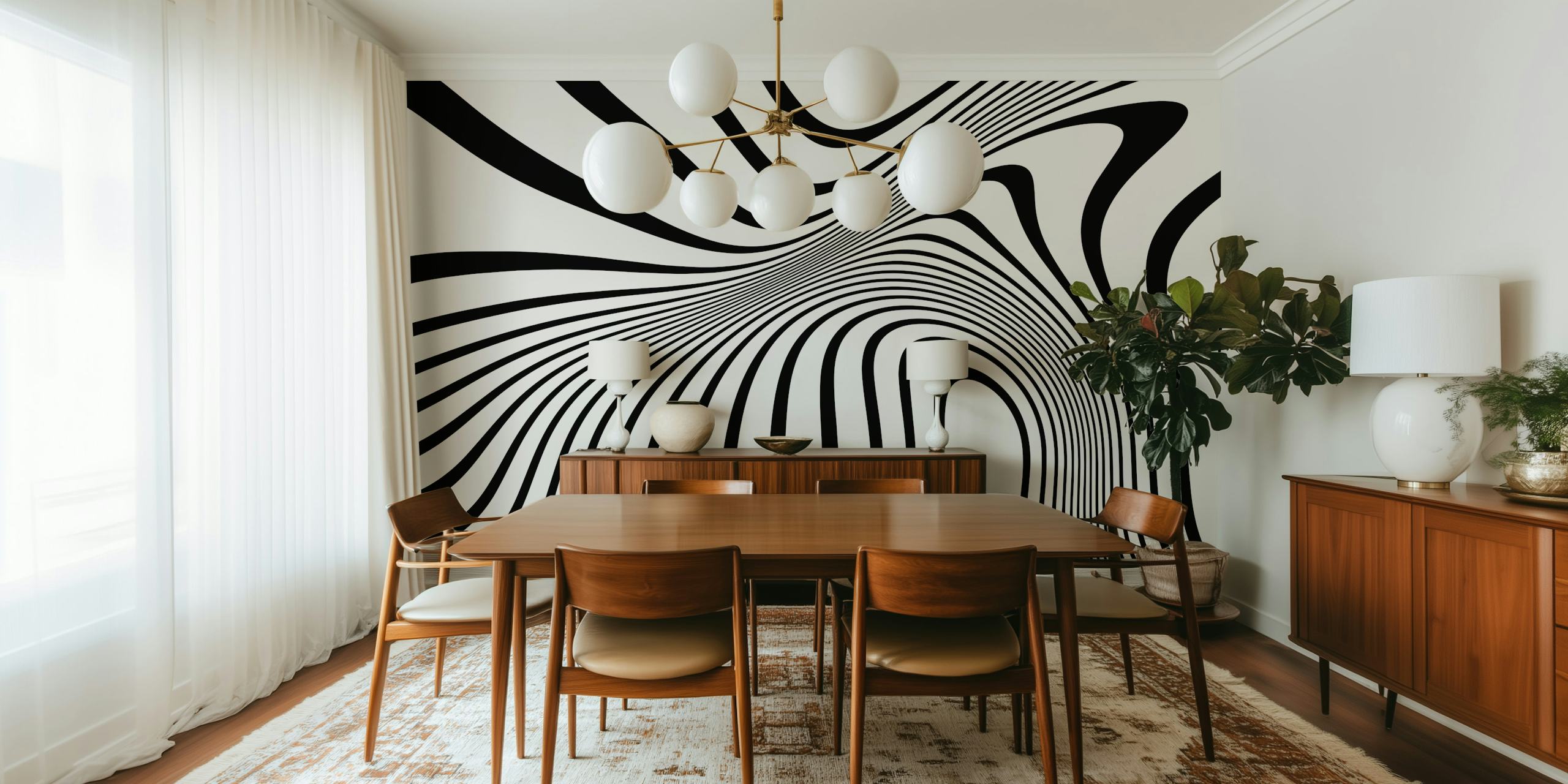 Retro black and white wavy optical art tapetti
