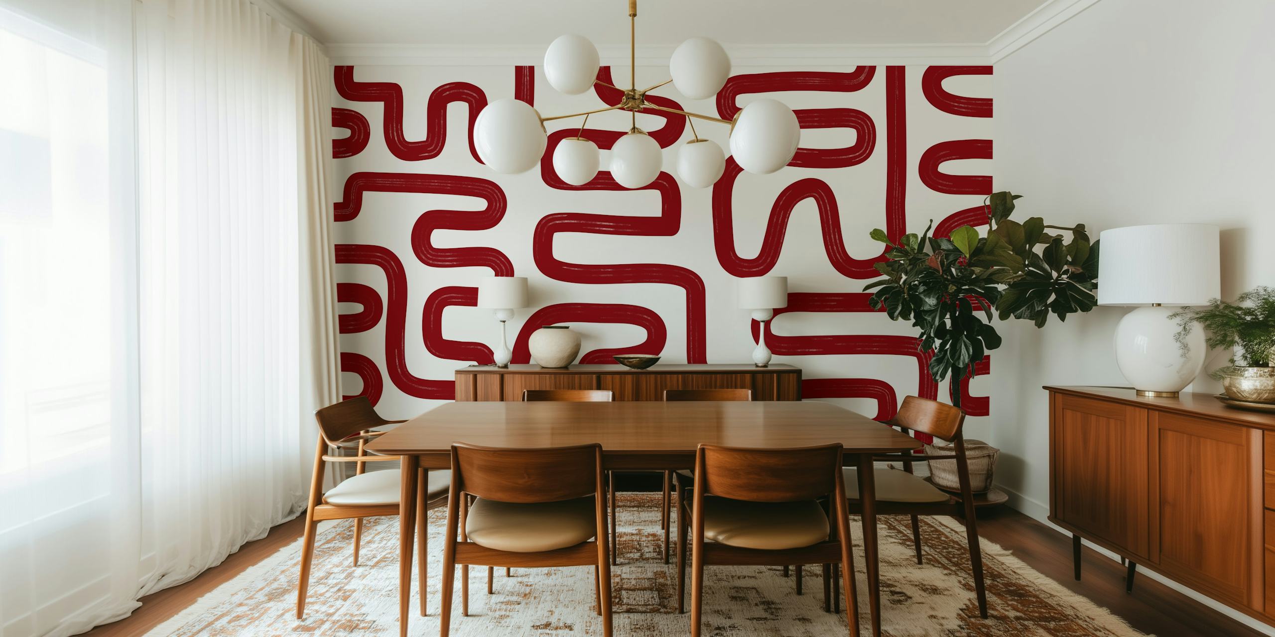 Abstract Line Red wallpaper in a room