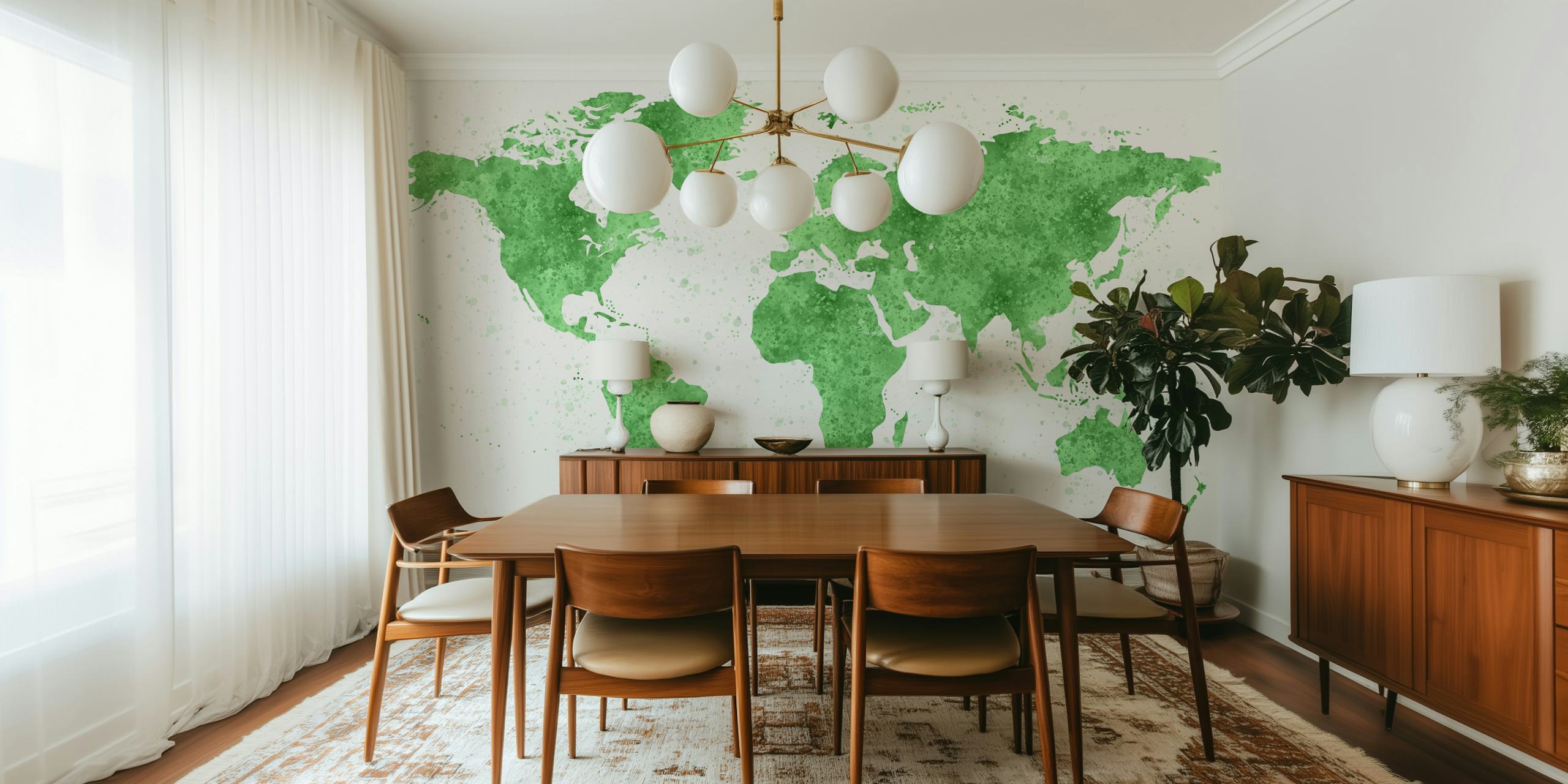 Papel de parede World Map Mural Green