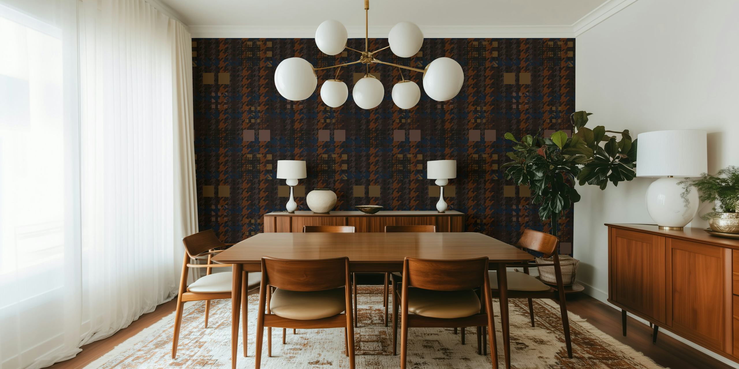 Abstract Ember Stripes wallpaper in a room