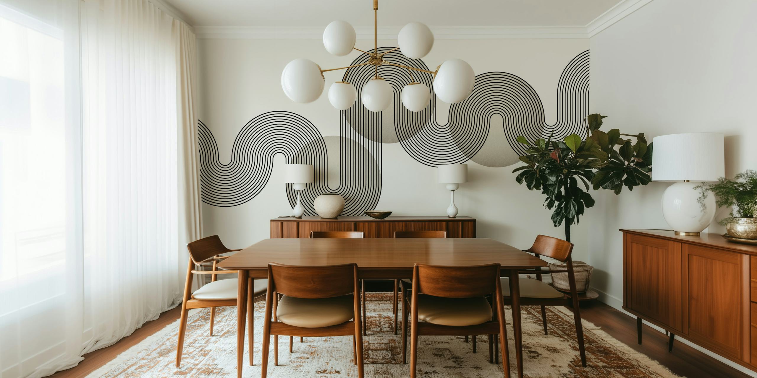 Papier peint Curved Lines Chic dans une pièce moderne