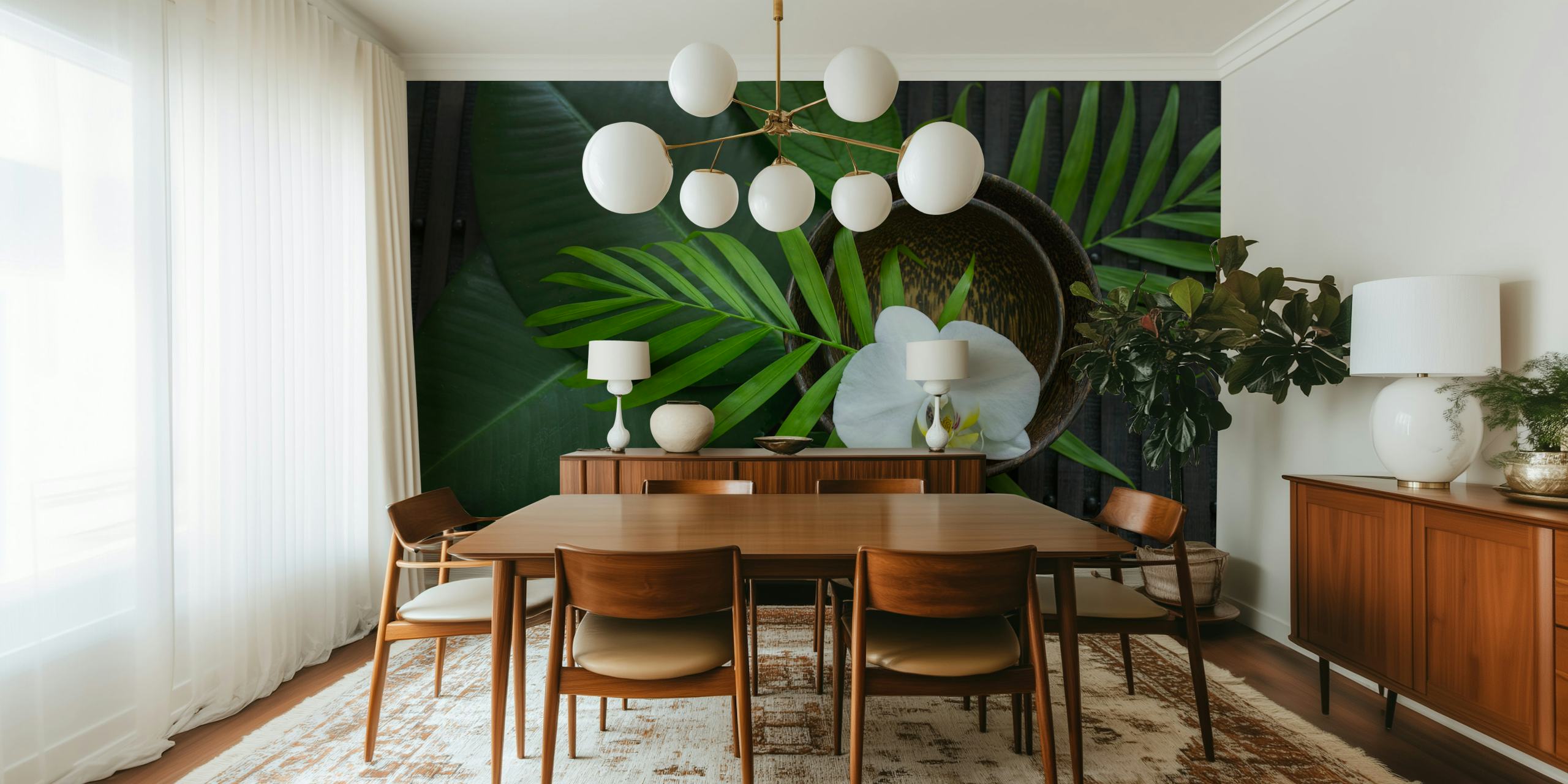 Tropical Orchid and greenery papier peint dans un cadre