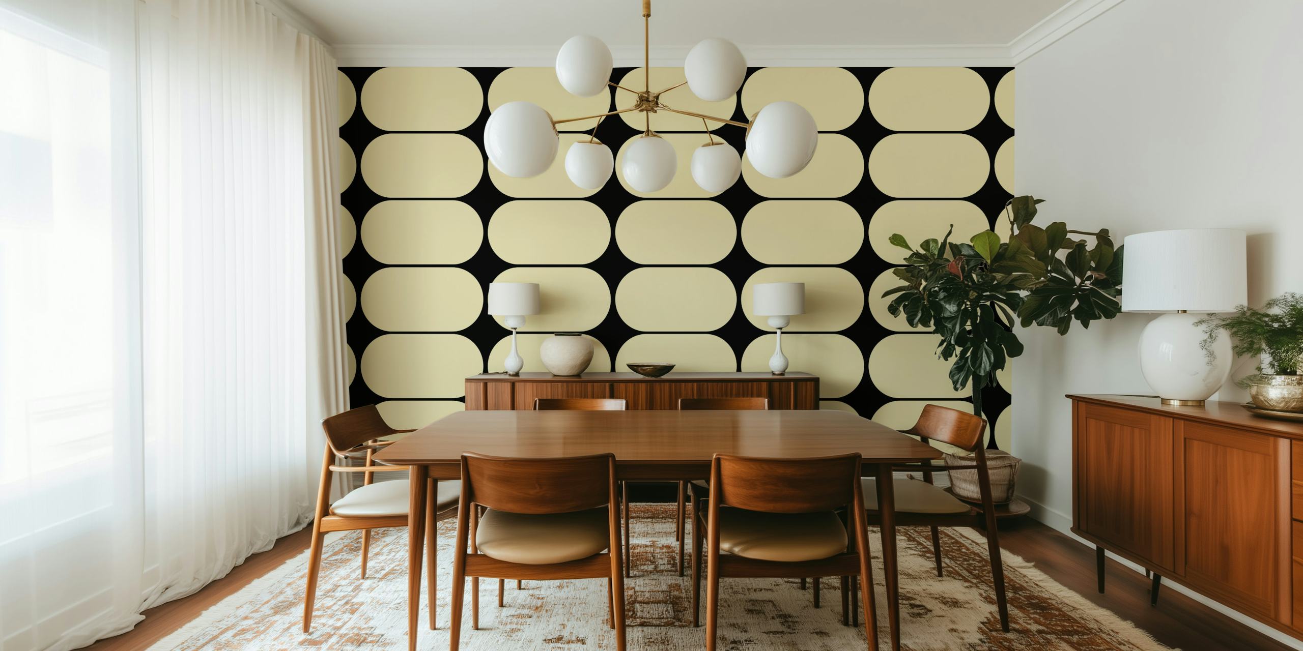 Black and cream oval geometric pattern wallpaper