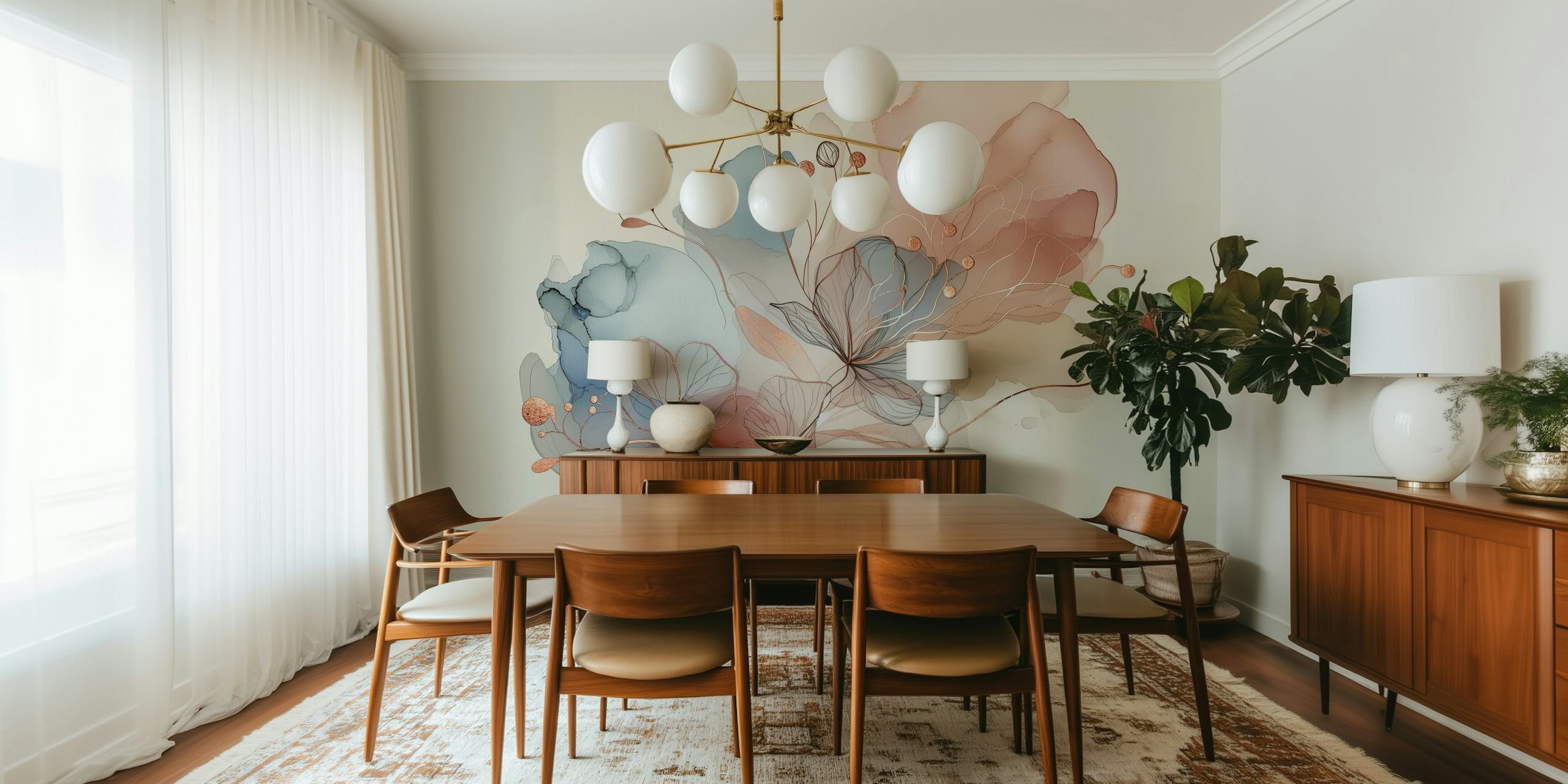 Blush Botanical Dream tapet uppställd i ett rum