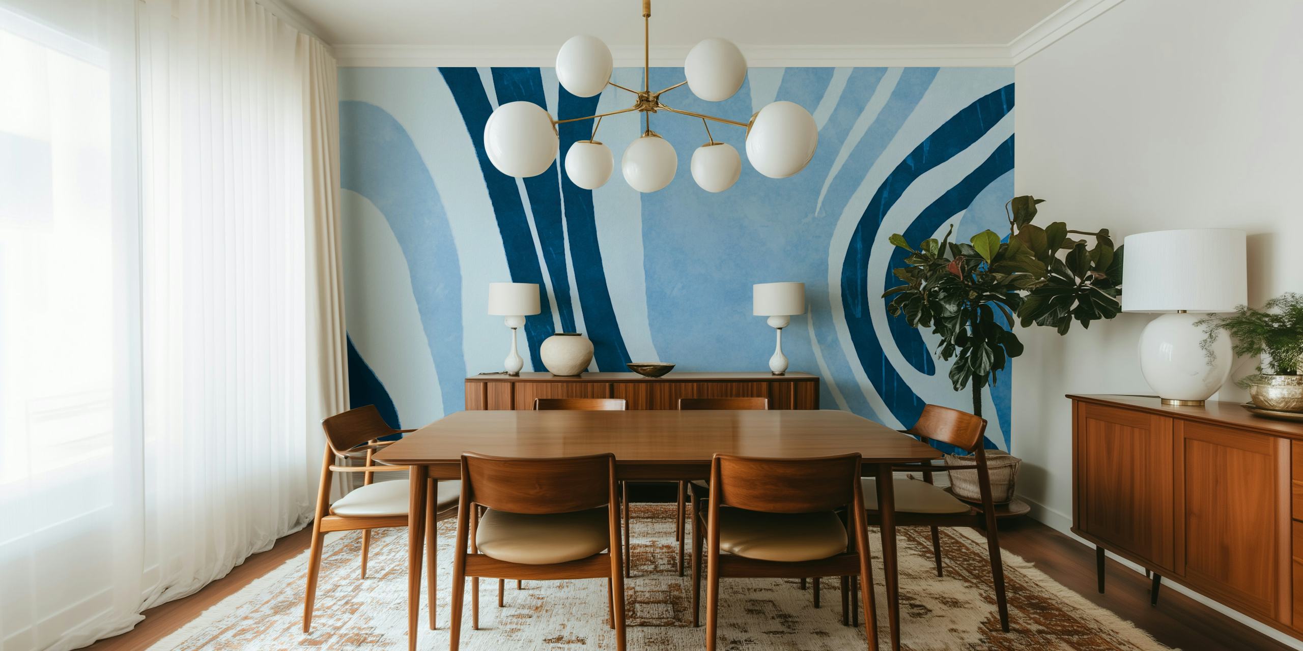 Abstract shapes in varying shades of blue wallpaper