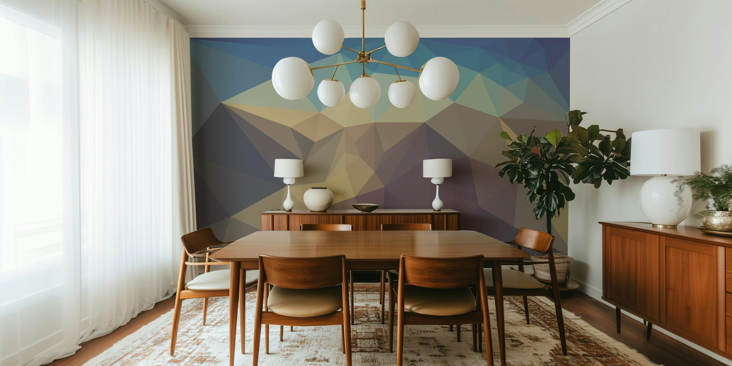 Mountain Mosaic Art wallpaper in a modern room