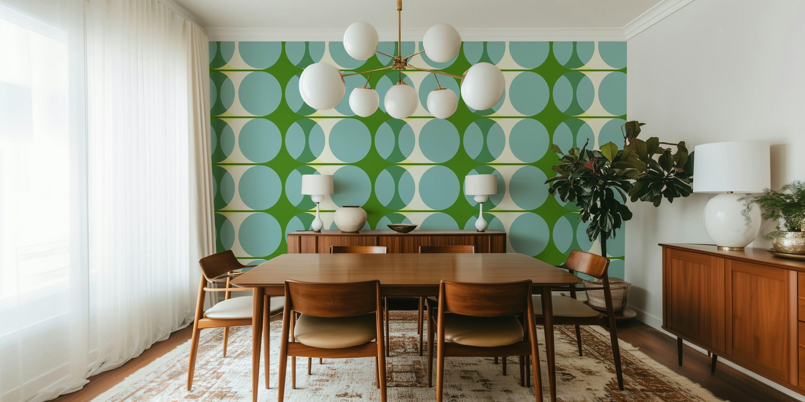 Green and light blue geometric circles retro wallpaper