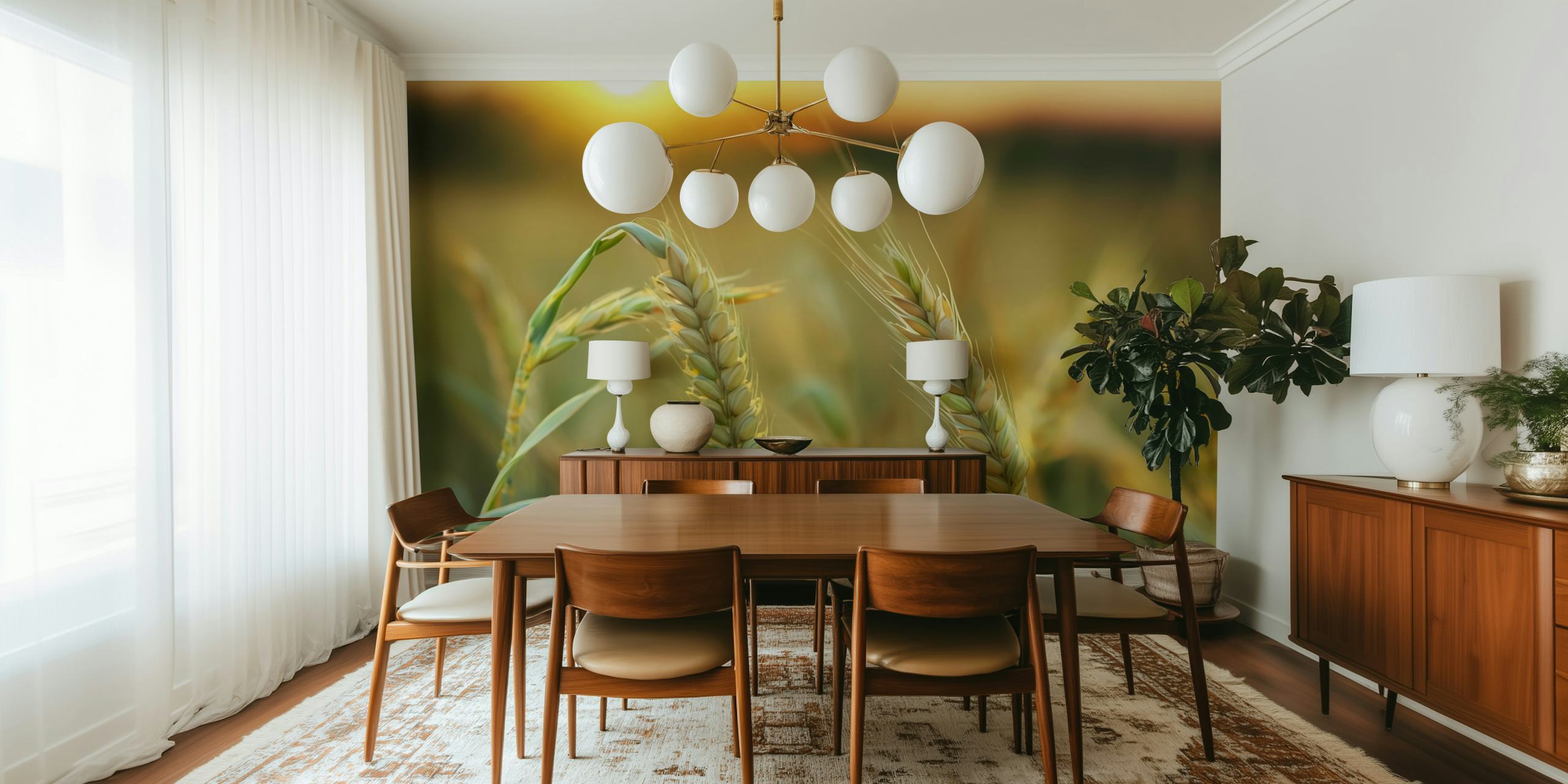 Papel tapiz Golden Wheat Fields en una habitación