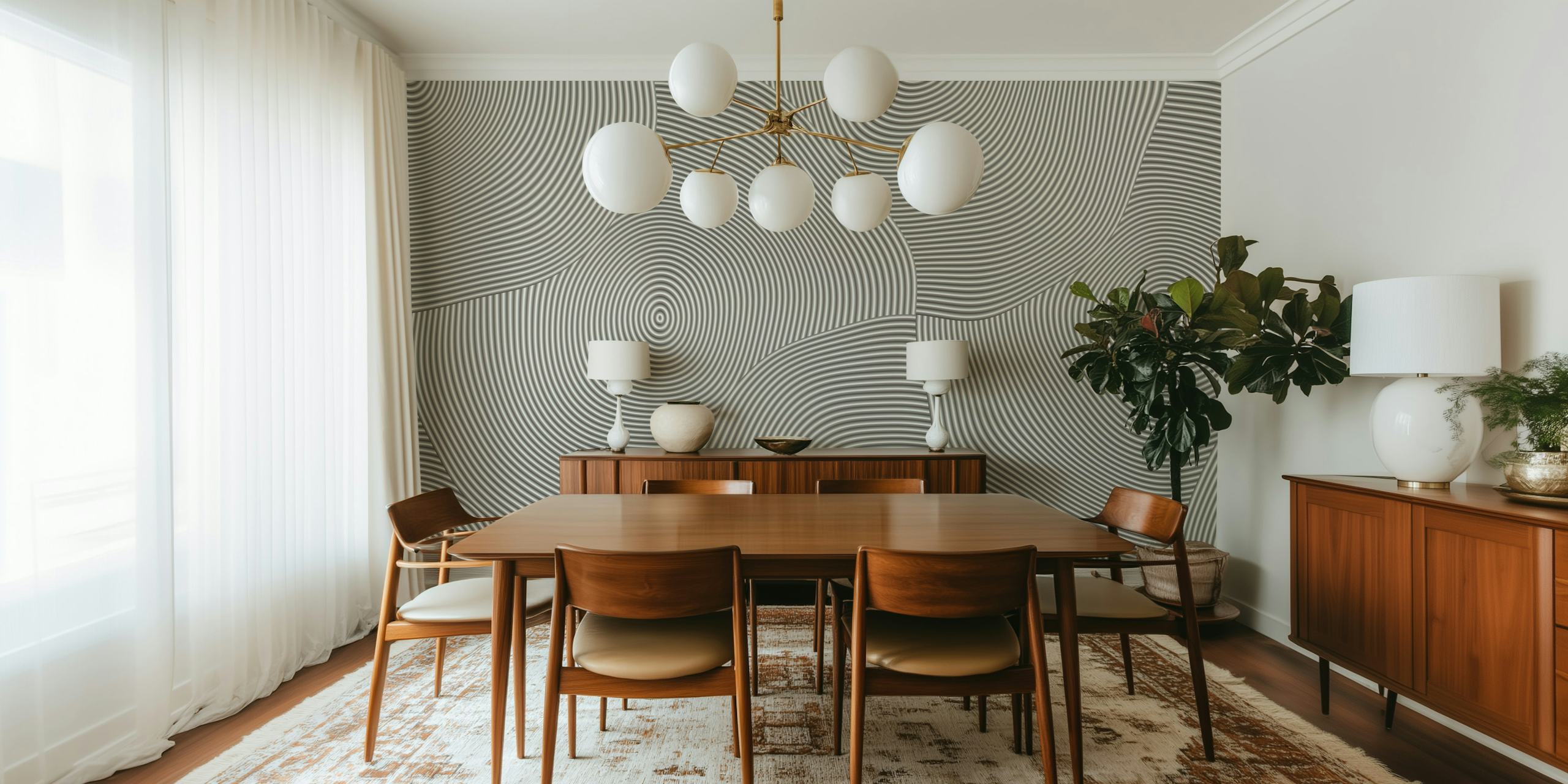 Tapeta Monochrome Grey Waves Twist u sobi