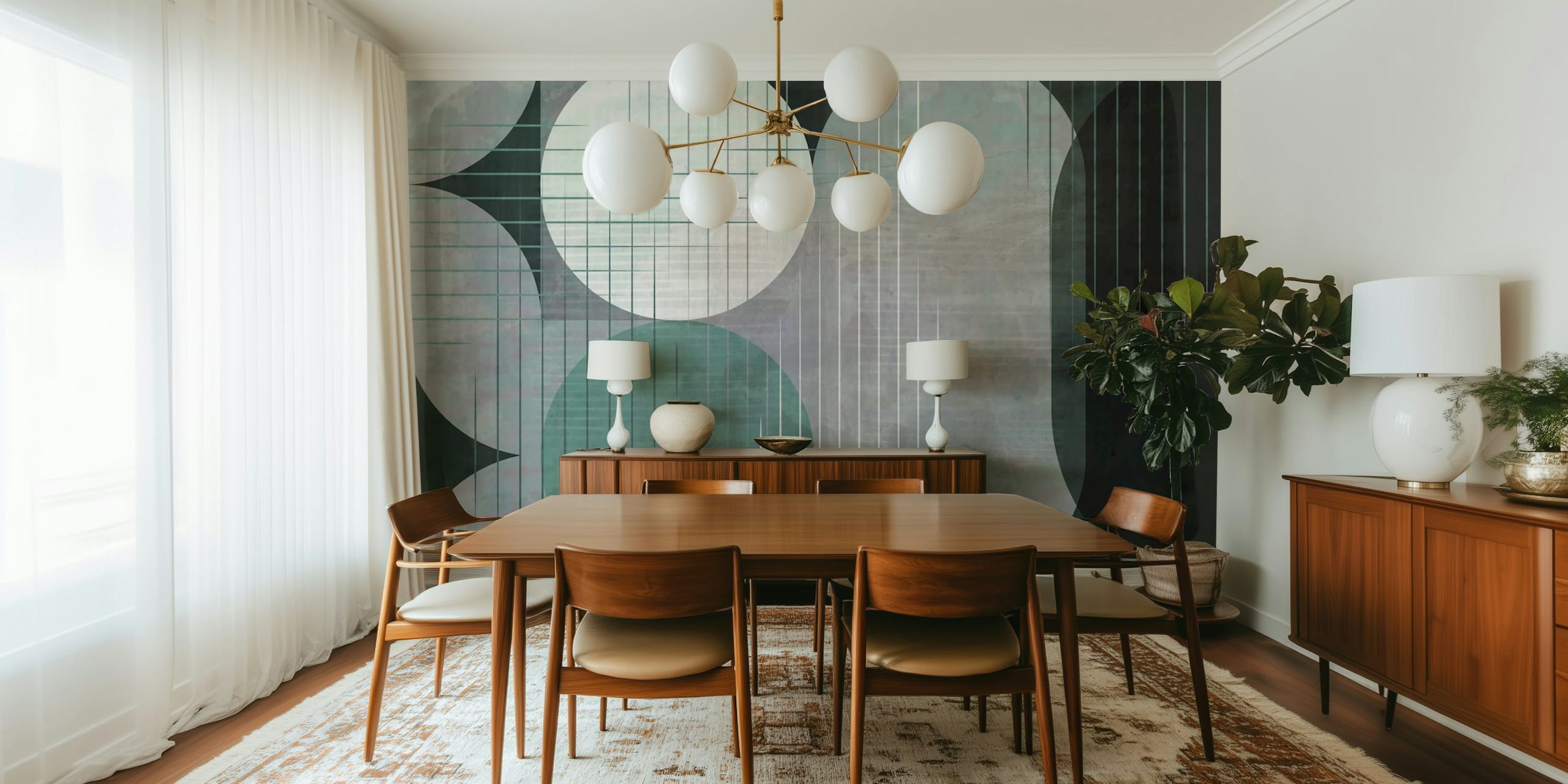 Modern vintage shapes wallpaper in a room