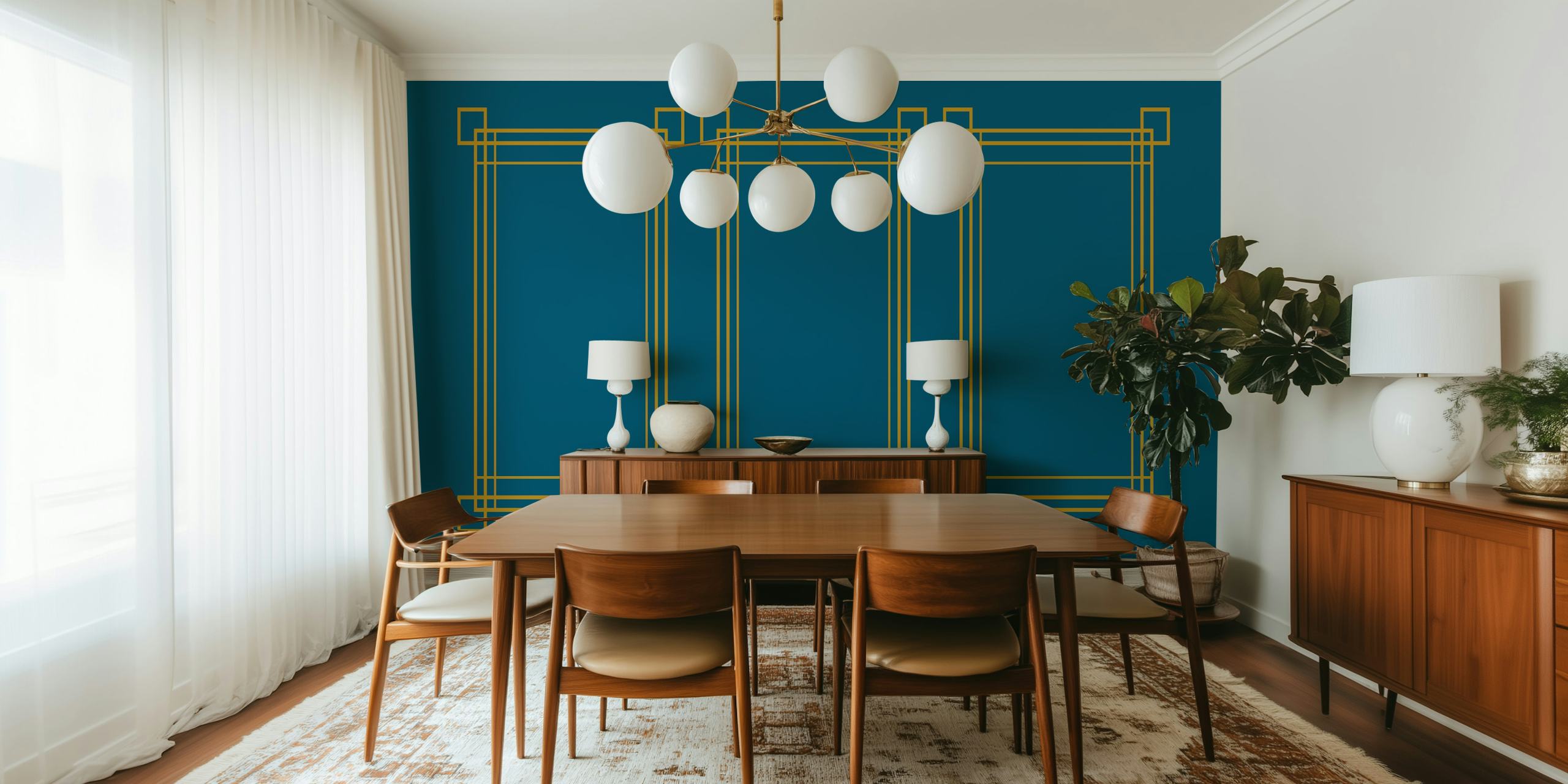 Golden Deco Lines behang in een kamer